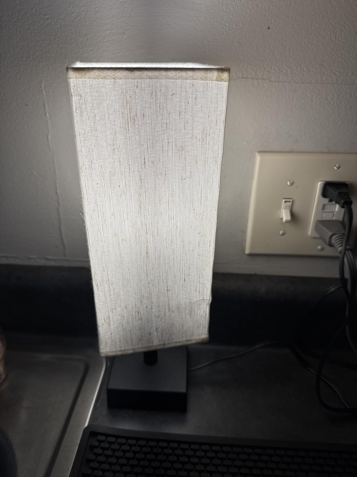 aooshine Small Bedside Table Lamp for Bedroom - Square Cream Fabric Shade, Inline Rocker Switch, Corded Electric, Bulb Not Included, 12.8