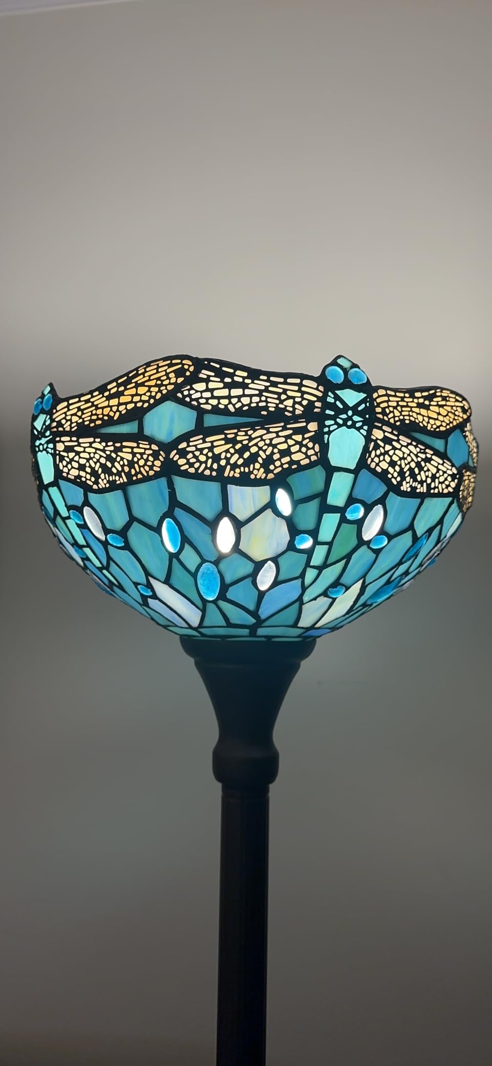 WERFACTORY Tiffany Floor Lamp Sea Blue Stained Glass Torchiere Pole Light | 12X12X71 Inches Dragonfly Standing Corner Torch Uplight Decor Bedroom Living Room Home Office S147 Series customer photo 1
