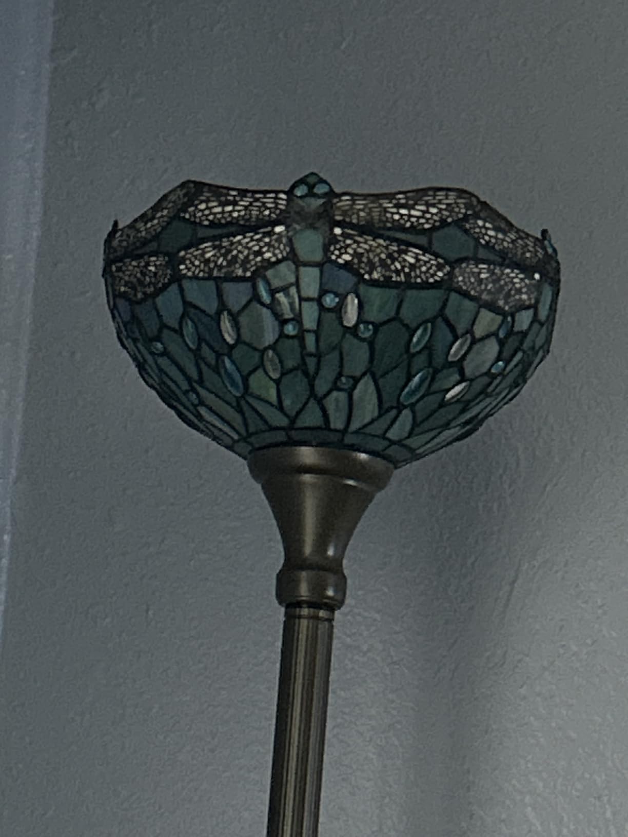 WERFACTORY Tiffany Floor Lamp Sea Blue Stained Glass Torchiere Pole Light | 12X12X71 Inches Dragonfly Standing Corner Torch Uplight Decor Bedroom Living Room Home Office S147 Series customer photo 2