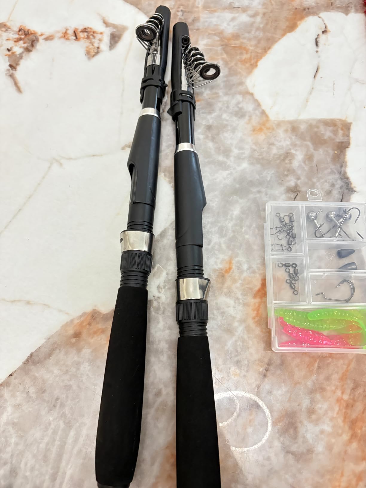 Fishing Pole Combo Set,2.1m/6.89ft 2PCS Collapsible Rods 2PCS Spinning Reels Lures Set Carrier Bag Carbon Fiber Telescopic Fishing Rods Sea Saltwater Freshwater Kit Fishing Rod Reel Combos customer photo 2