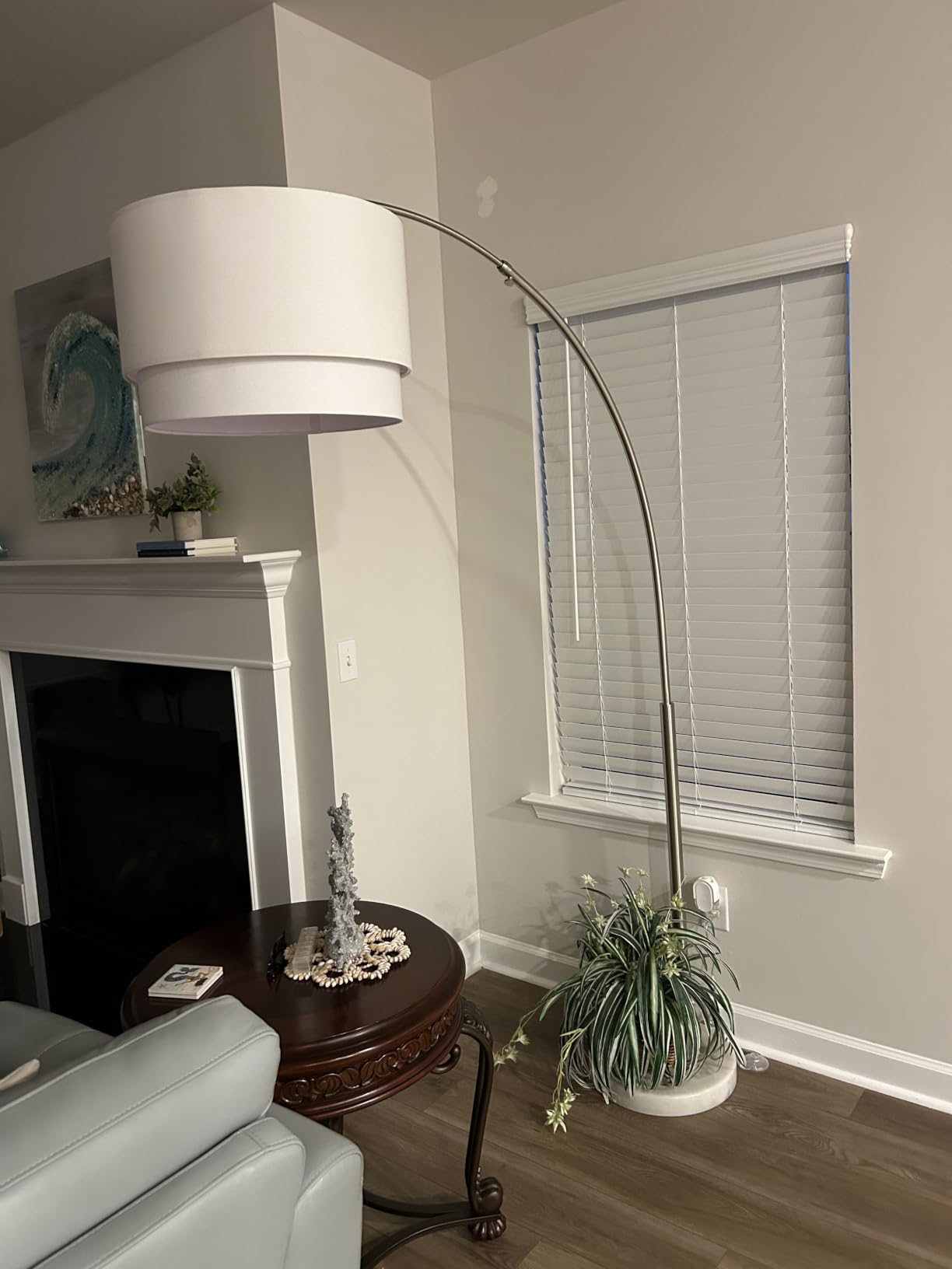 Brightech Mason Arc Floor Lamp - Modern Corner Standing Lamp with Unique Hanging Drum Lamp Shade for Living Room - Bright Overhead, Curved Hanging Light for Bedroom, Library, Den - Bronze customer photo 1