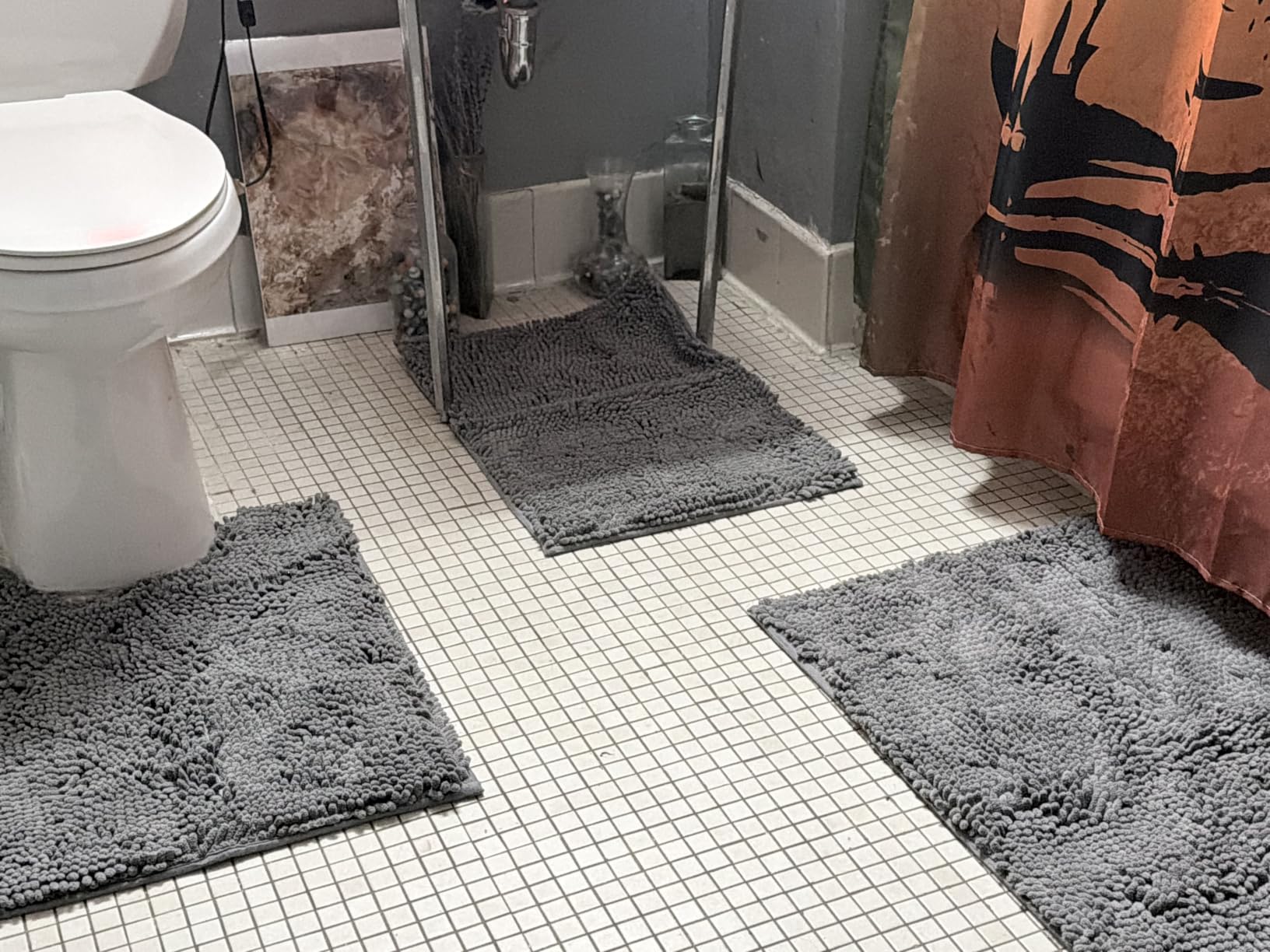 HOMEIDEAS Grey Chenille Bathroom Rugs Set of 3, Non Slip Bath Mat | Super Absorbent, Soft Microfiber, Machine Washable, Stain Resistant, for Bathroom Decor customer photo 2