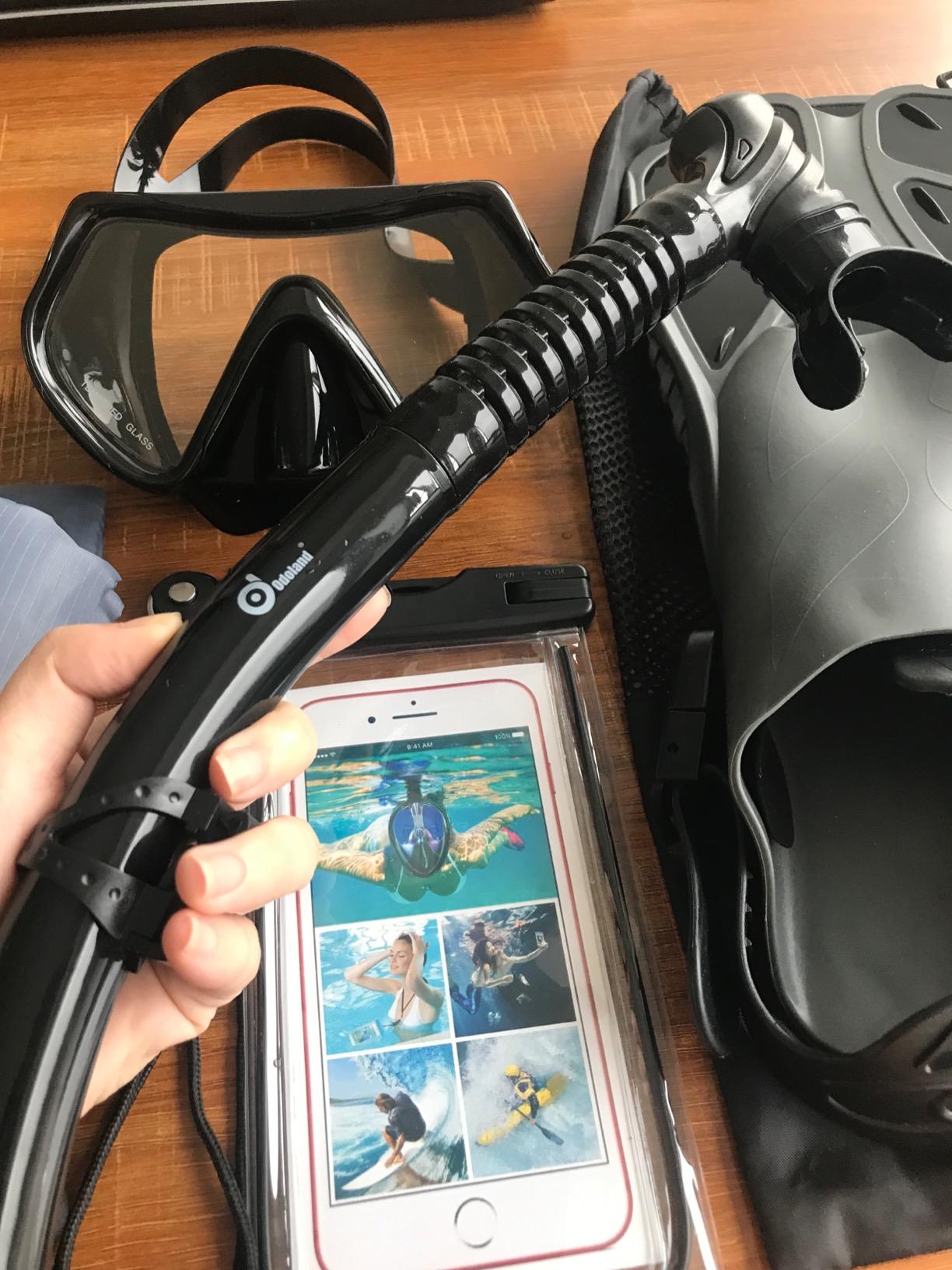 Odoland Snorkel Set, Adults Snorkeling Packages with Dry Top Diving Mask, Adjustable Swim Fins, Mesh Bag, Anti-Fog Anti-Leak Snorkeling Gear for Men Women customer photo 2