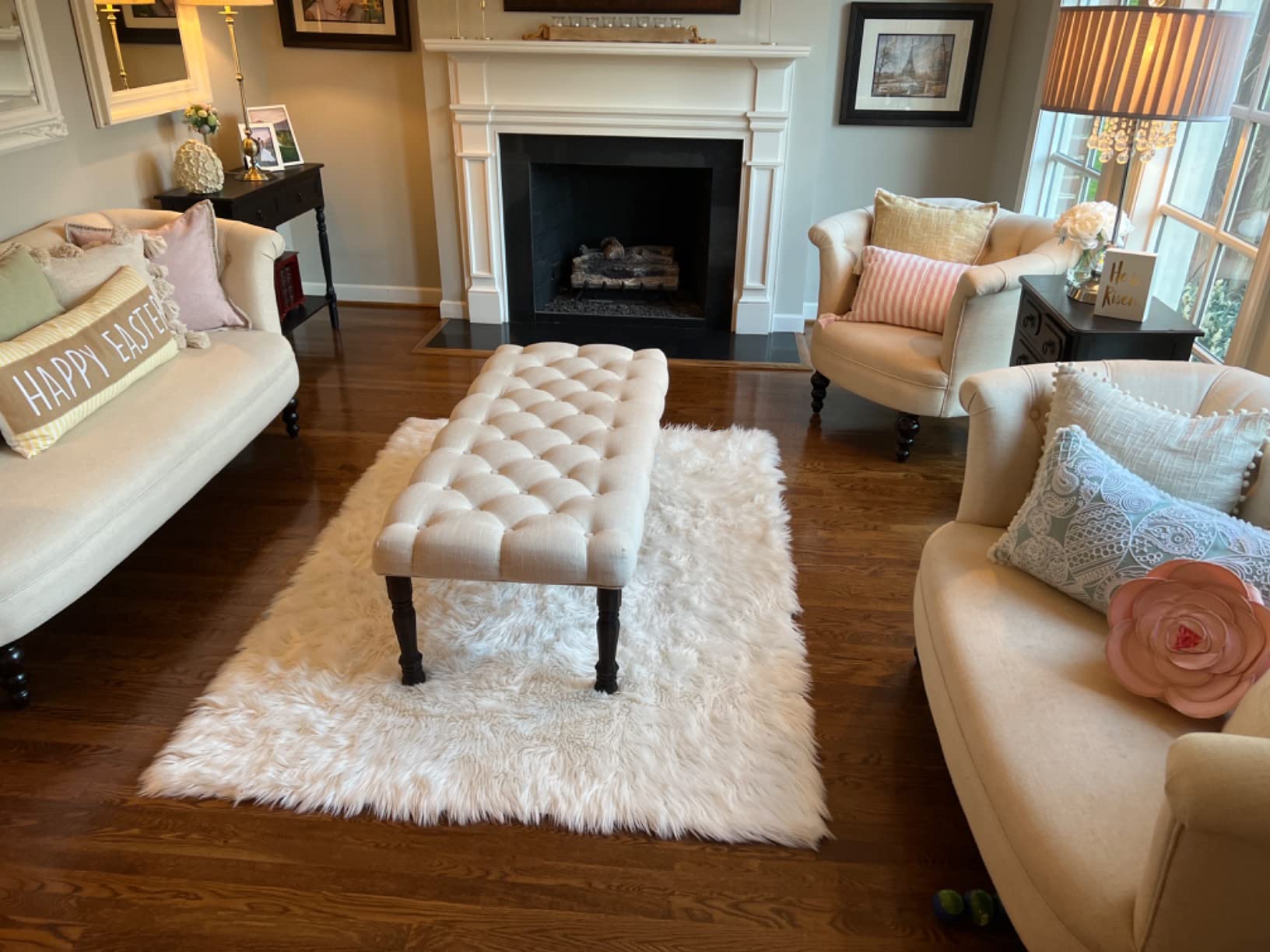 Carvapet 4x6 Faux Sheepskin Rug White Shaggy Faux Fur Carpet | Ultra Soft Faux Fur Rug with Plush Shaggy Texture and Non Slip Backing for Bedrooms, Living Rooms and Cozy Home Decor customer photo 1