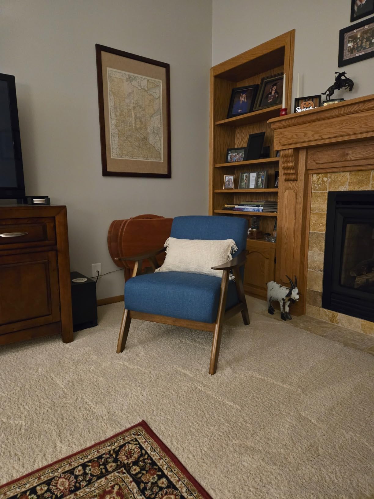 Lexicon Mid Century Modern Accent Chair with Walnut Wood Frame, Light Brown | Upholstered Living Room Lounge Arm Chair, Thick and Comfy Innerspring Seat Cushion, Linen-Look Fabric customer photo 2