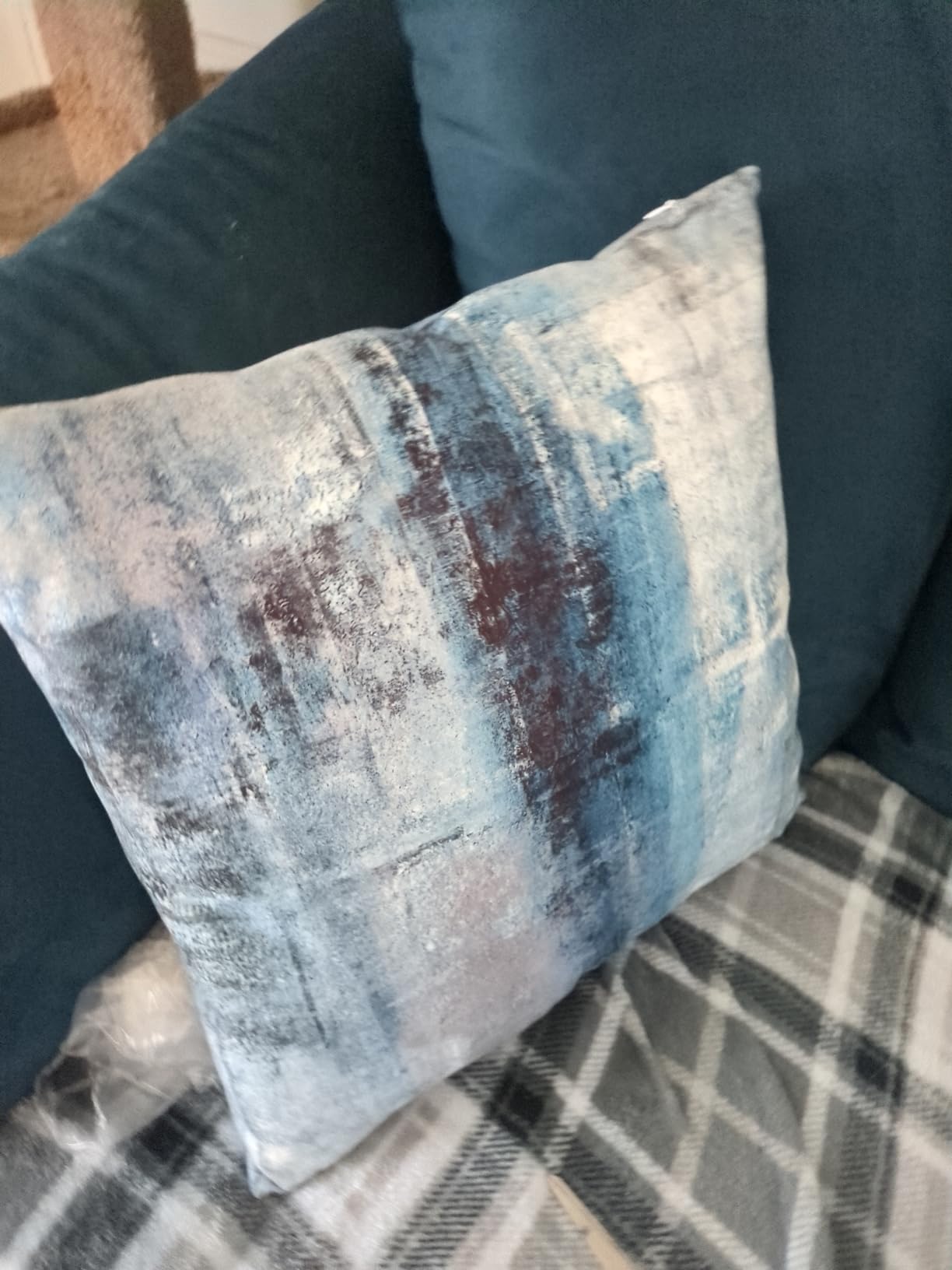 Blue and Grey Abstract Art Artwork Pillow Cover, Gallery Modern Decorative Throw Pillows Cushion Cover for Bedroom Sofa Living Room 18 x 18 Inch Set of 2 customer photo 2