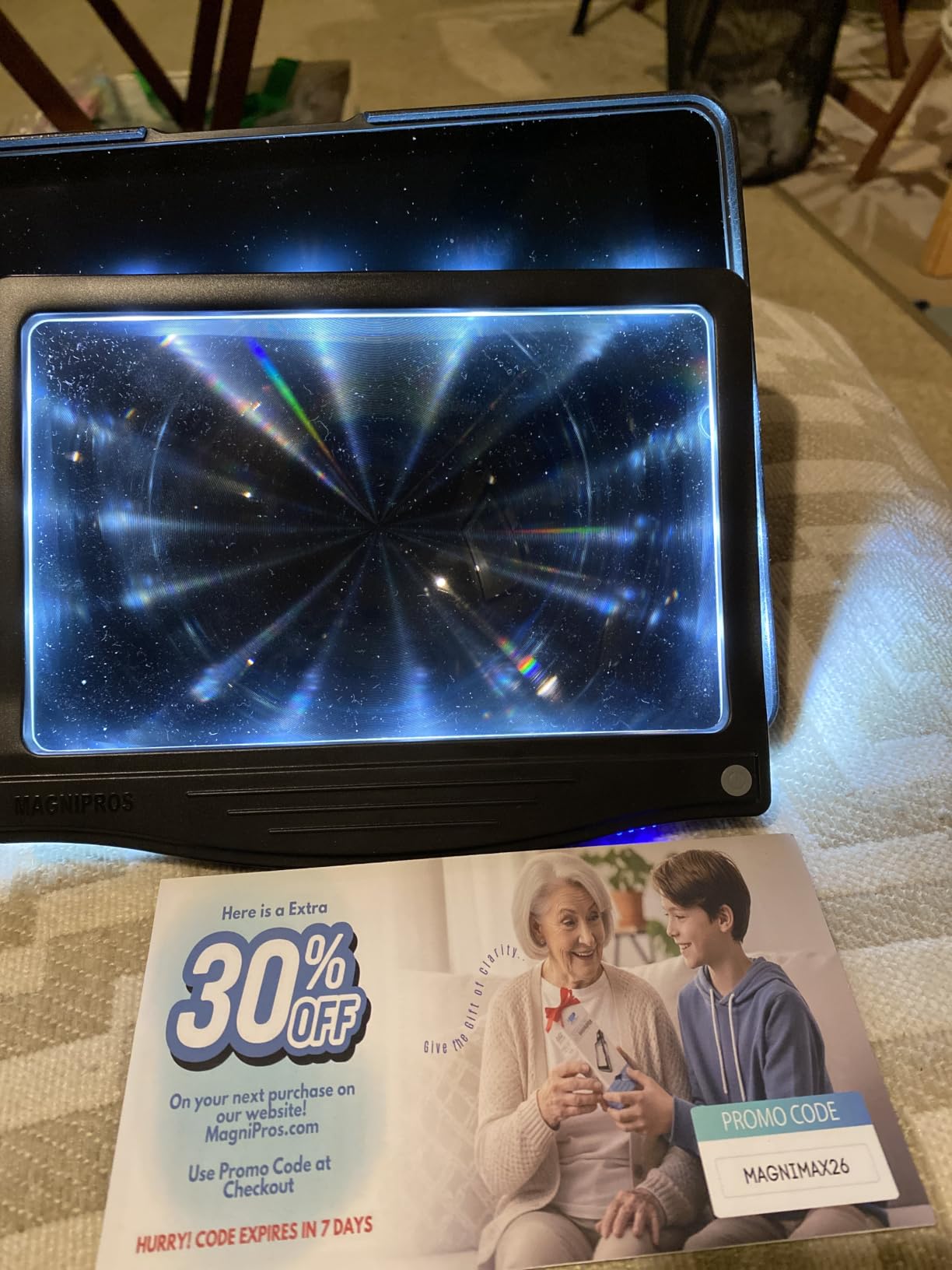 MagniPros 5X Rechargeable Large Ultra Bright LED Page Magnifier with Anti-Glare Lens & 3 Color Dimmable Light Modes, Relieve Eye Strain- Ideal for Reading Small Prints, Low Vision, Seniors customer photo 1