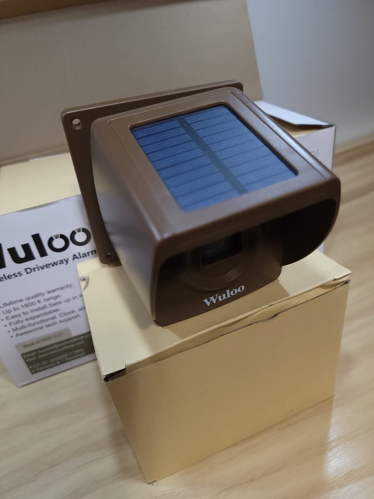 Solar Driveway Alarm Wireless Outside 1800ft Range, Outdoor Motion Sensor & Detector Driveway Alert System with Rechargeable Battery/Weatherproof/Mute Mode(1&2-Brown) customer photo 1