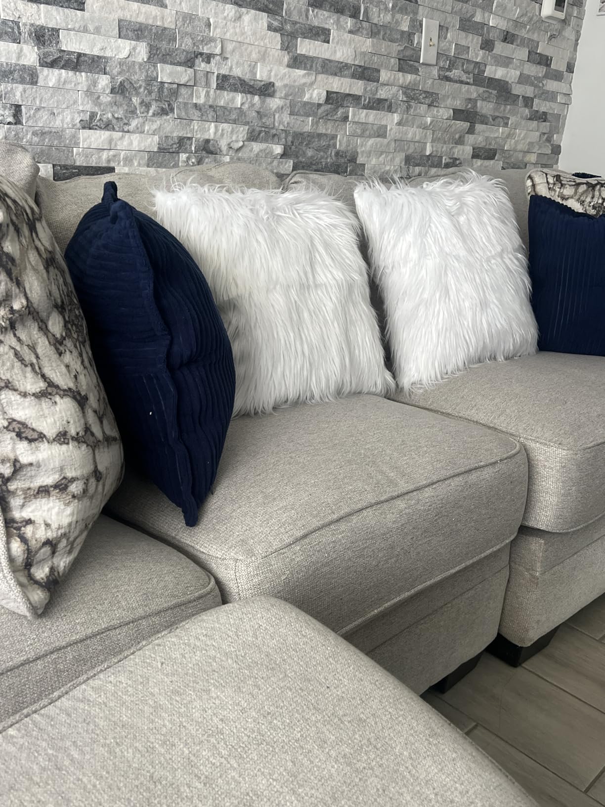 Light Grey Faux Fur Throw Pillow Covers 18x18 Inch Set of 2 | Luxury Fluffy Shaggy Plush Cushion Cases for Couch Sofa Bed Living Room Decor, Soft Fuzzy Pillow Covers with Hidden Zipper customer photo 2