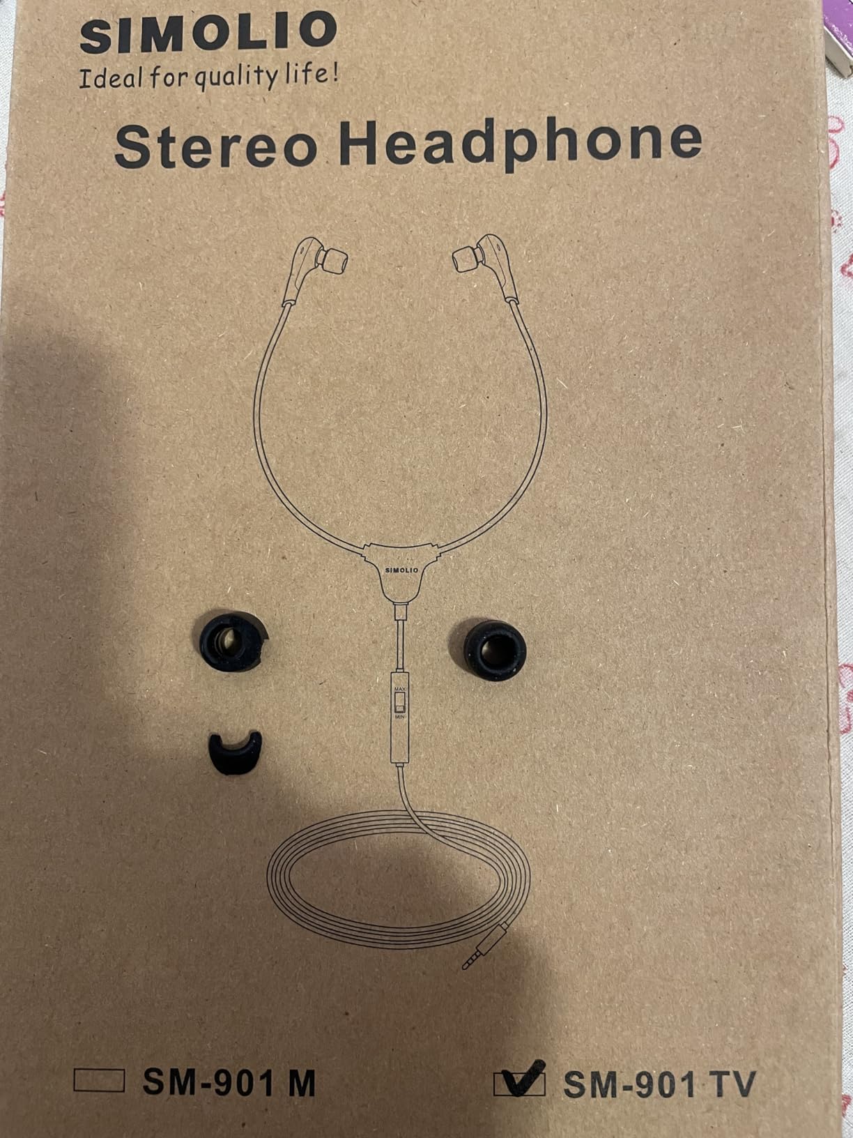 SIMOLIO Anti-Dropping Wired TV Earphone with Volume Control, Extra Long Cord Headphone with Mic for TV, PC, RCA & 3.5mm Cable Included, 14.9ft Extension Cable Earphone, Extra Soft Ear Tips, SM-901TV customer photo 1