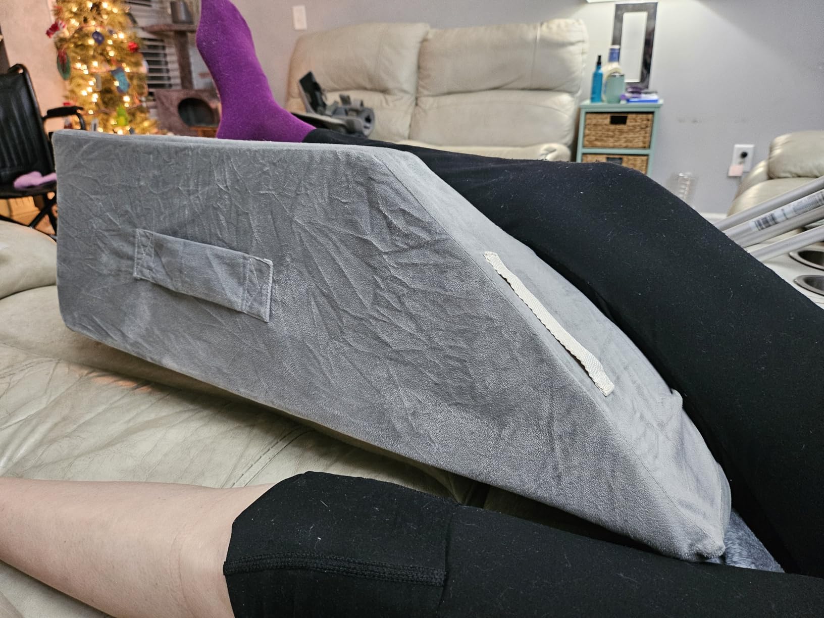 LightEase Memory Foam Leg Support and Elevation Pillow for After Surgery | Dual Handles, Elevates Feet, Knees & Ankles for Recovery, Injury, Swelling or Rest, Washable Cover, Single Leg customer photo 2