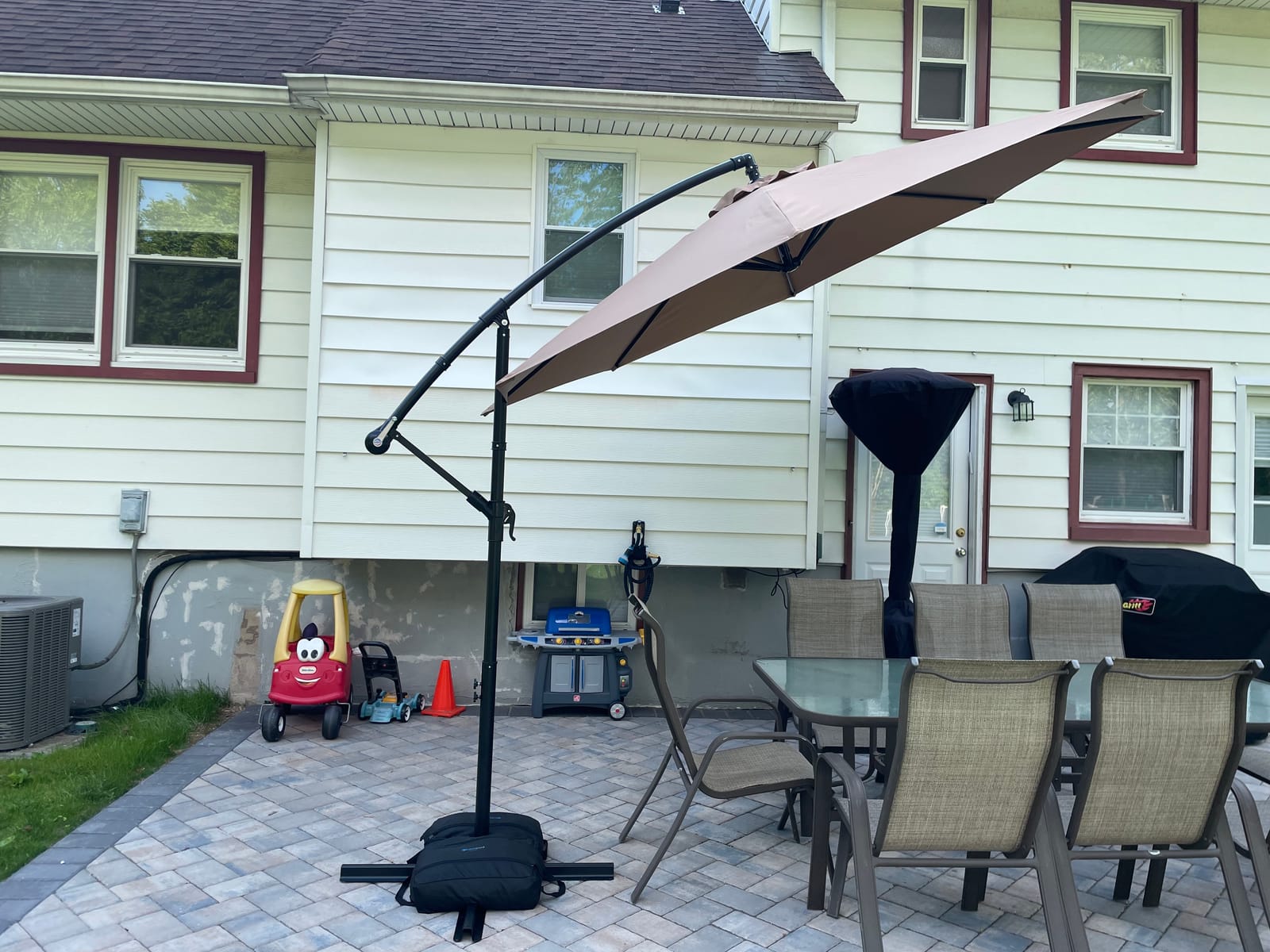 Best Choice Products 10ft Offset Cantilever Hanging Market Patio Umbrella, 8 Sturdy Ribs, Easy Adjustment - Navy Blue customer photo 2