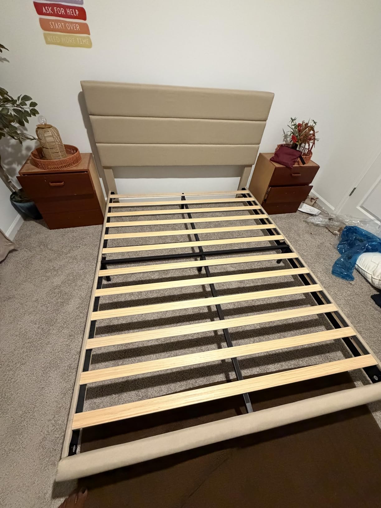 Allewie Queen Size Platform Bed Frame with Fabric Upholstered Headboard | Wooden Slats Support, Fully Upholstered Mattress Foundation, No Box Spring Needed, Easy Assembly, Noise-Free, Dark Grey customer photo 2