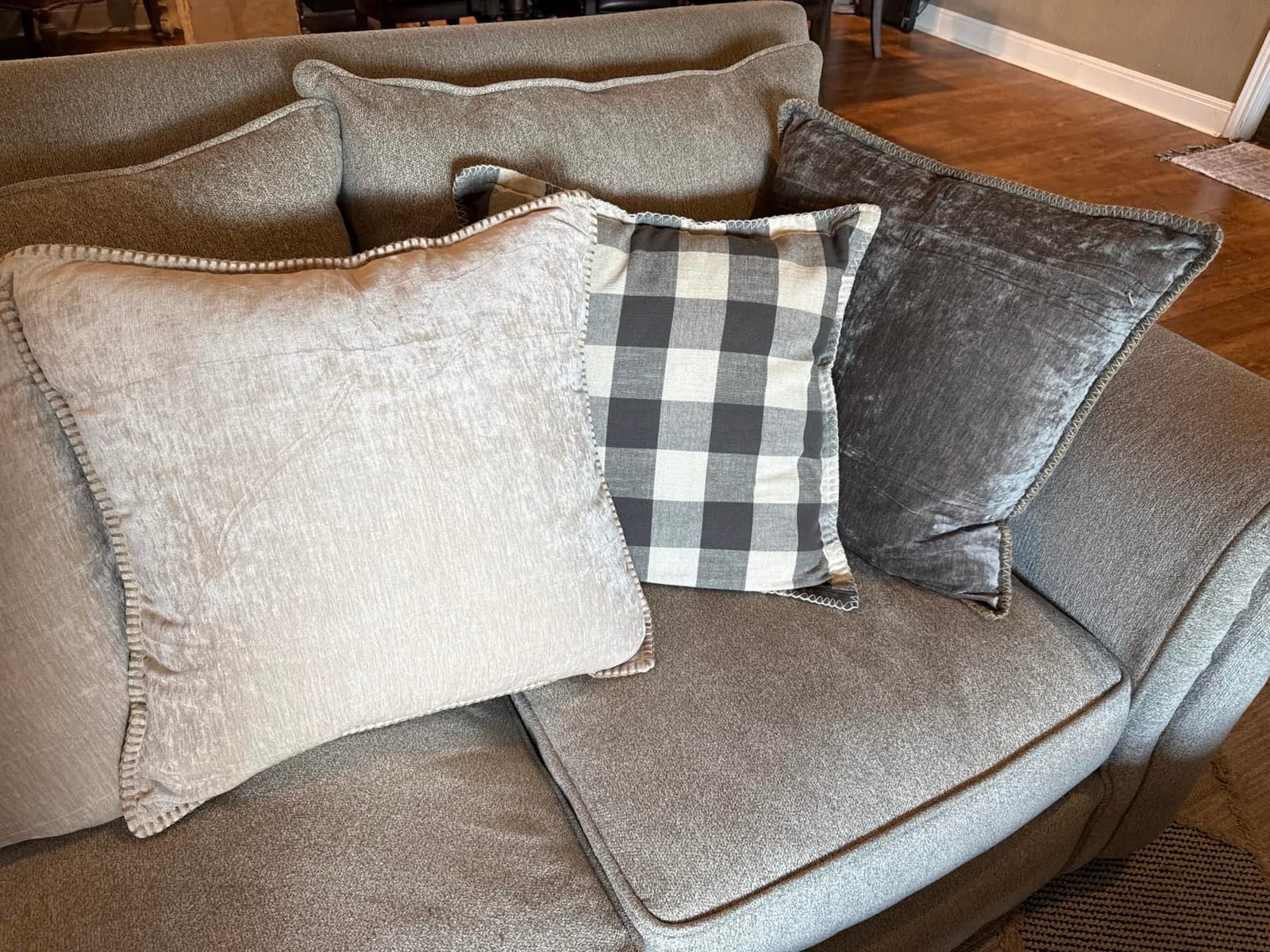 decorUhome Soft Chenille Throw Pillow Covers 18x18 Set of 2 Beige | Fall Textured Decorative Throw Pillow Cases Stitched Edge Modern Farmhouse Luxury Boho Velvet for Couch Sofa Bed Home Decor customer photo 2