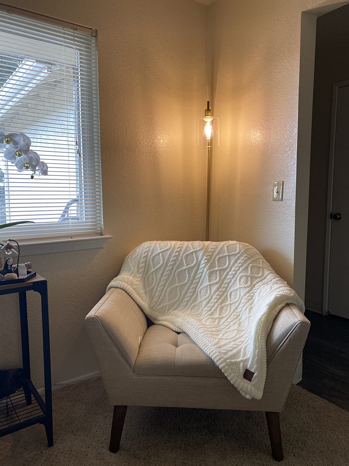 Bosceos Brass Gold Industrial Floor Lamp with Hanging Glass Shade | Farmhouse Indoor Pole Light with ST64 Bulb, E26 Base, Vintage Rustic Standing Tall Lighting for Living Room Bedroom Office customer photo 1