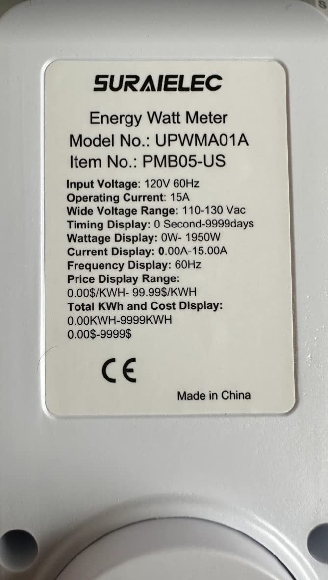 SURAIELEC Watt Meter, Cost Calculator, Plug-in Electricity Usage Monitor | Outlet Power Meter, Large Backlit Display, Overload Protection, Kilowatt, kWh, Watt, Voltage & Amp Electrical Energy Monitor customer photo 2