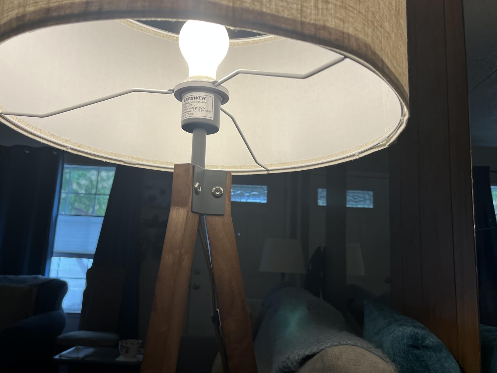 LEPOWER Shelf Floor Lamp Tripod Mid Century Modern Lamps for Living Room | Light-Diffusing Linen Shade, Premium Rubberwood, E26 Base, Foot Switch, Adding Warmth to Bedroom, Office & Study Corner Brown customer photo 1