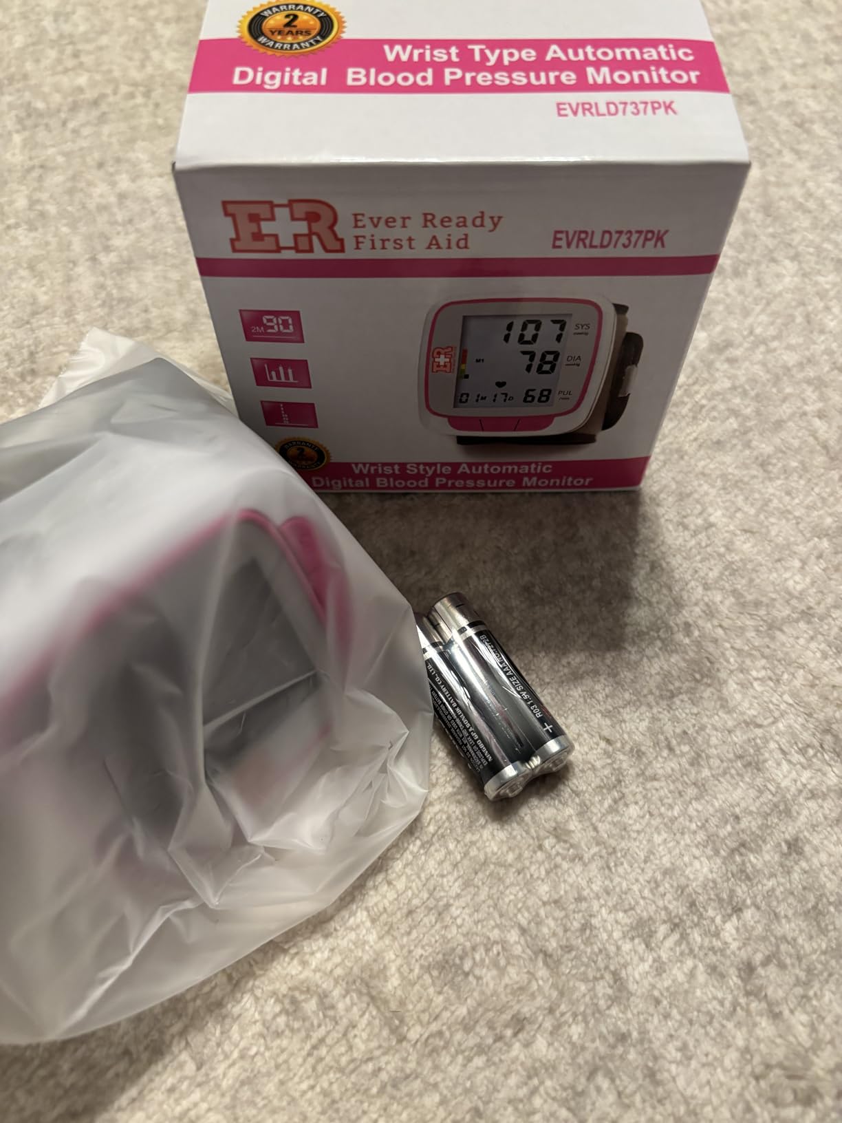 Ever Ready First Aid Fully Automatic Blood Pressure Wrist Cuff Watch Wearable Monitor for Home Use - Pink- Batteries Included customer photo 1