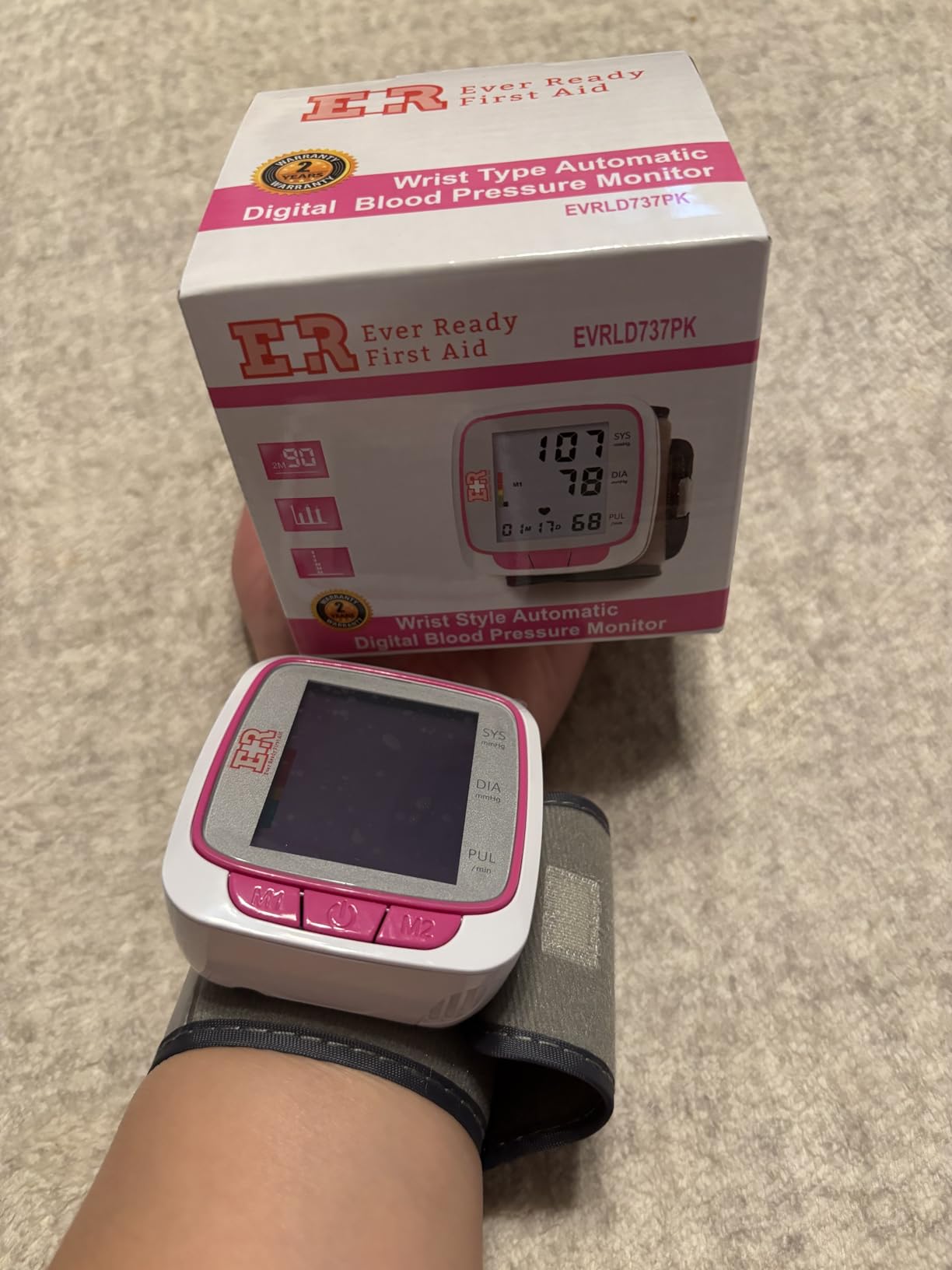 Ever Ready First Aid Fully Automatic Blood Pressure Wrist Cuff Watch Wearable Monitor for Home Use - Pink- Batteries Included customer photo 2
