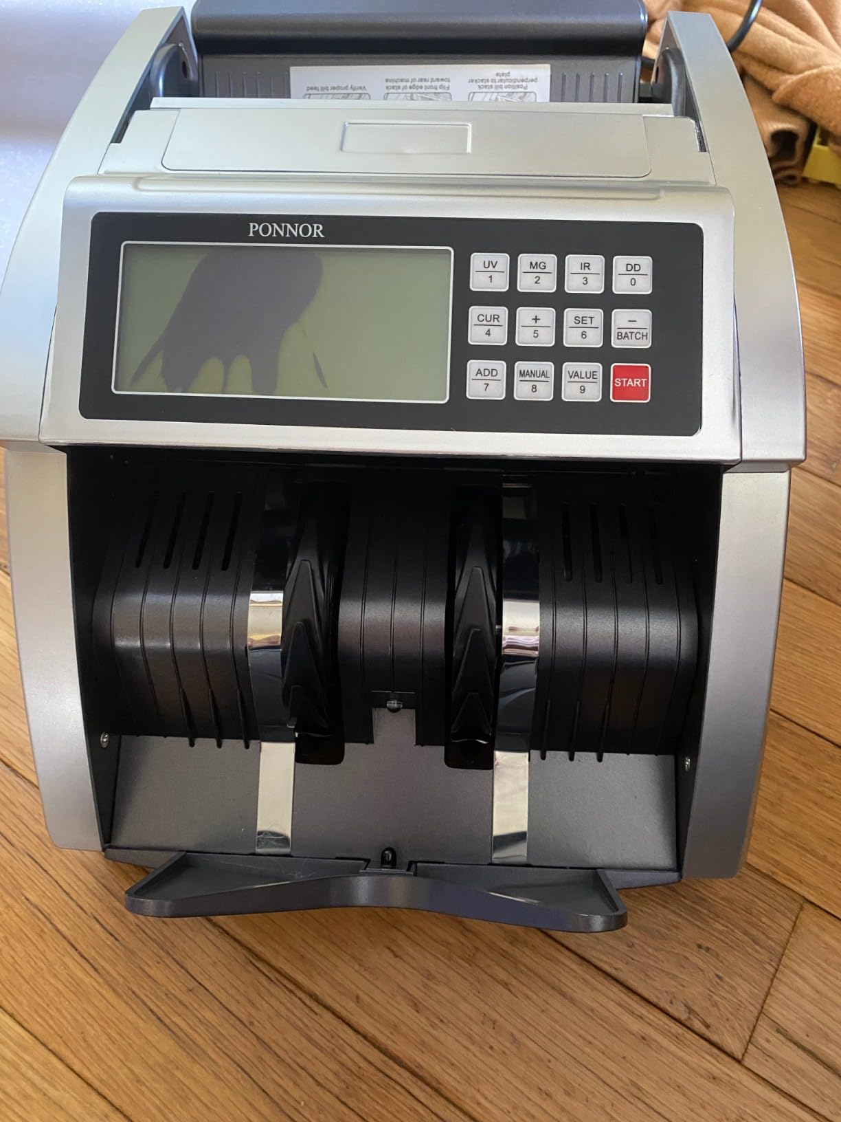 PONNOR Money Counter Machine with Value Bill Count, Cash Counter for Dollar, Euro with UV/MG/IR/DD/DBL/HLF/CHN Counterfeit Detection, Add/Bat/Value Mode Bill Counting Machine with Large LCD Display customer photo 1
