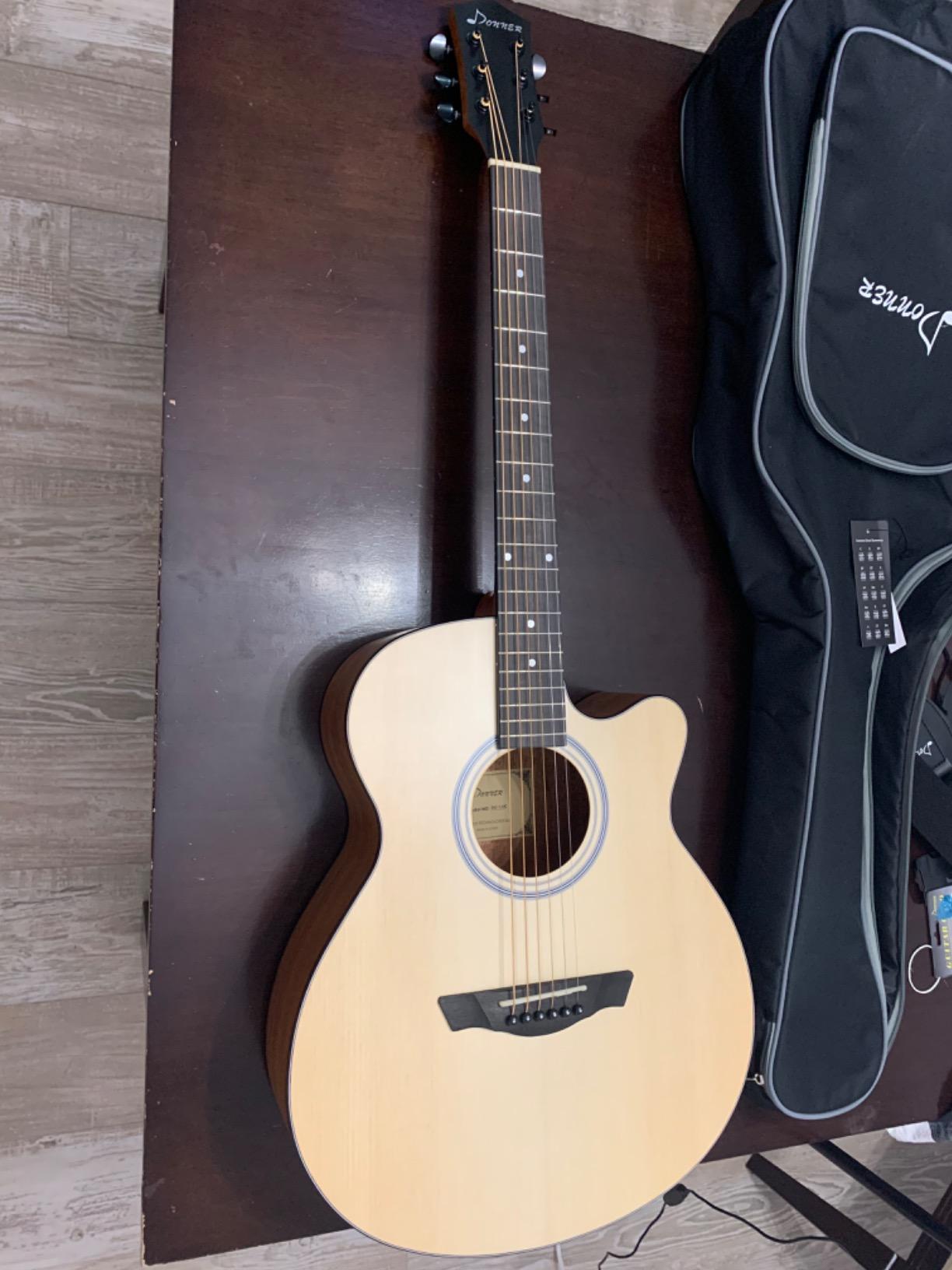 Donner Acoustic Guitar for Beginner Adult 40 Inch Cutaway Acustica Guitarra Bundle Kit with Pickup Online Lesson Bag Tuner Capo Strap Mini Jumbo Travel Teen Right Hand Black Brown DAJ-110CD customer photo 1