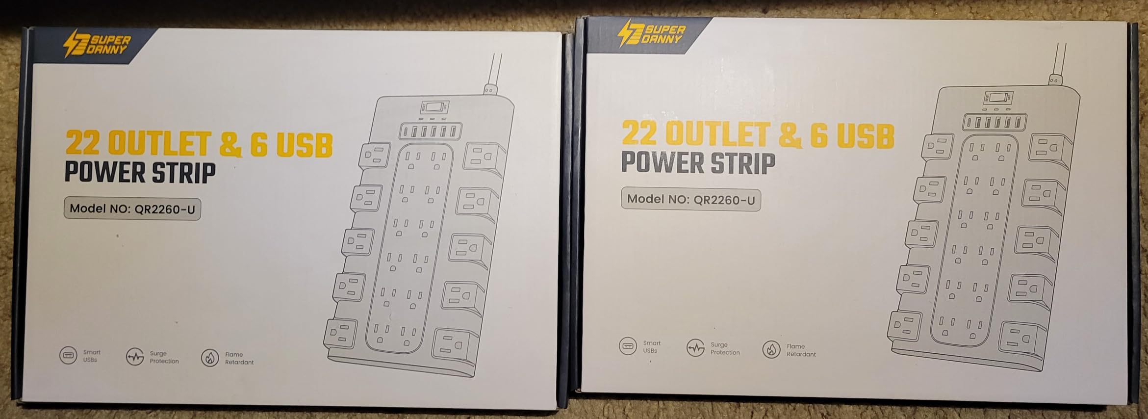 SUPERDANNY Power Strip Surge Protector, 22 AC 6 USB, 2100J, 6.5Ft,1875W/15A | 5A1C, Heavy Duty Extension Cord with Multiple Outlets, Flat Plug Outlet Extender for Home, Office, Dorm, Gaming Room, Black customer photo 1