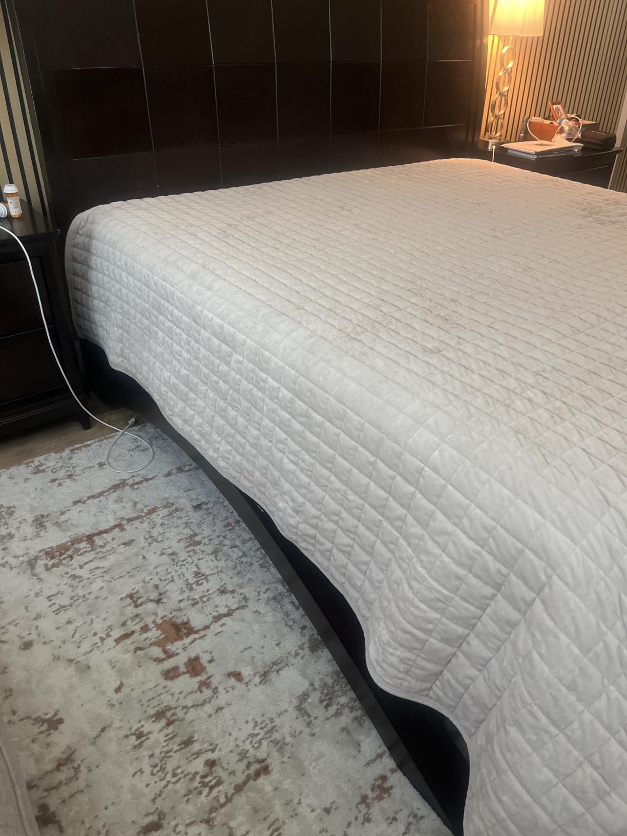 RECYCO Channel Box Stitch Velvet Quilt Set, King Size, Cream White | Ultra Soft Lightweight Velvet Comforter, Luxury Oversized Bedspread Coverlet, Quilted Bedding Set for All Season with 2 Shams customer photo 1