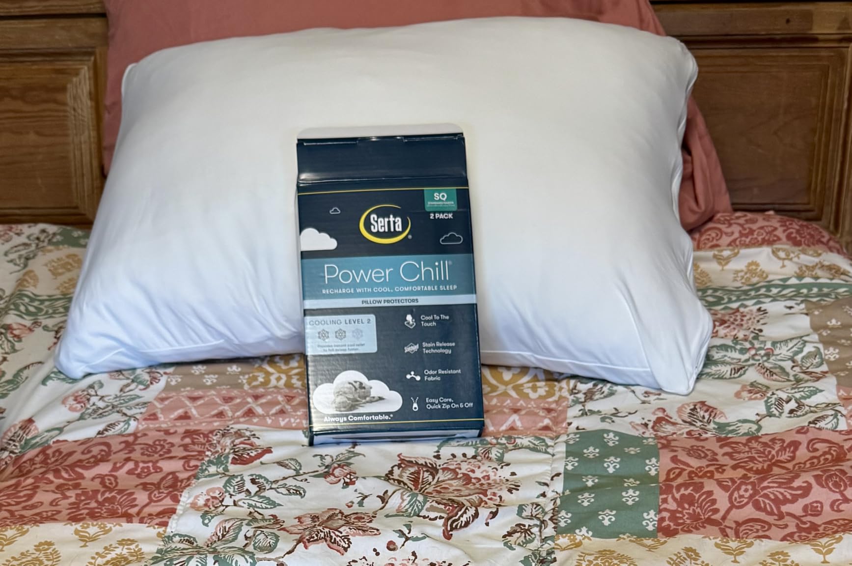 Serta Power Chill Cooling Pillow Protectors, Standard/Queen (2 Pack) | Cooling zippered pillow protectors shield against dust, dirt, and stains with breathable comfort and easy care customer photo 2