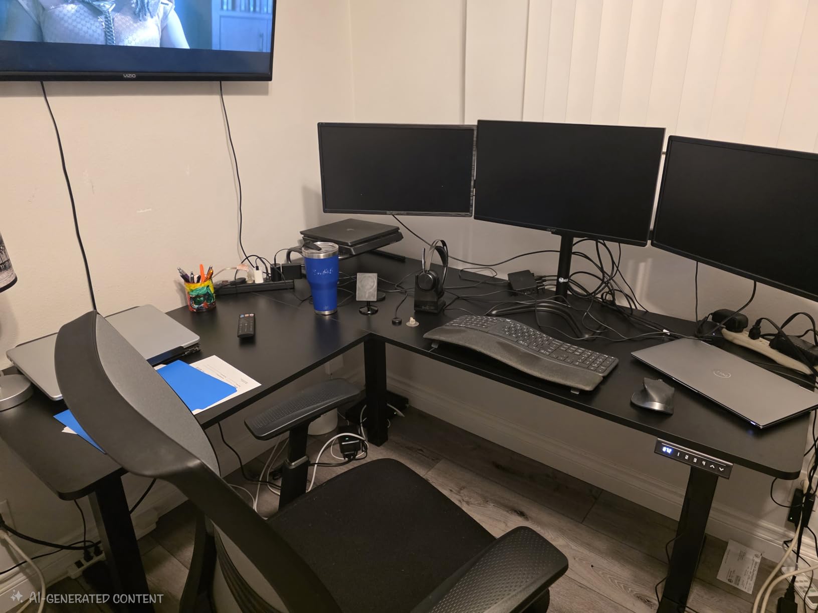 VIVO Black 63 x 55 in Corner Standing Desk, DESK-E3CTB | Electric, Holds 225 lbs, Reversible L-Shaped Table, Sit Stand, Height Adjustable, Memory Presets, Black Frame customer photo 1