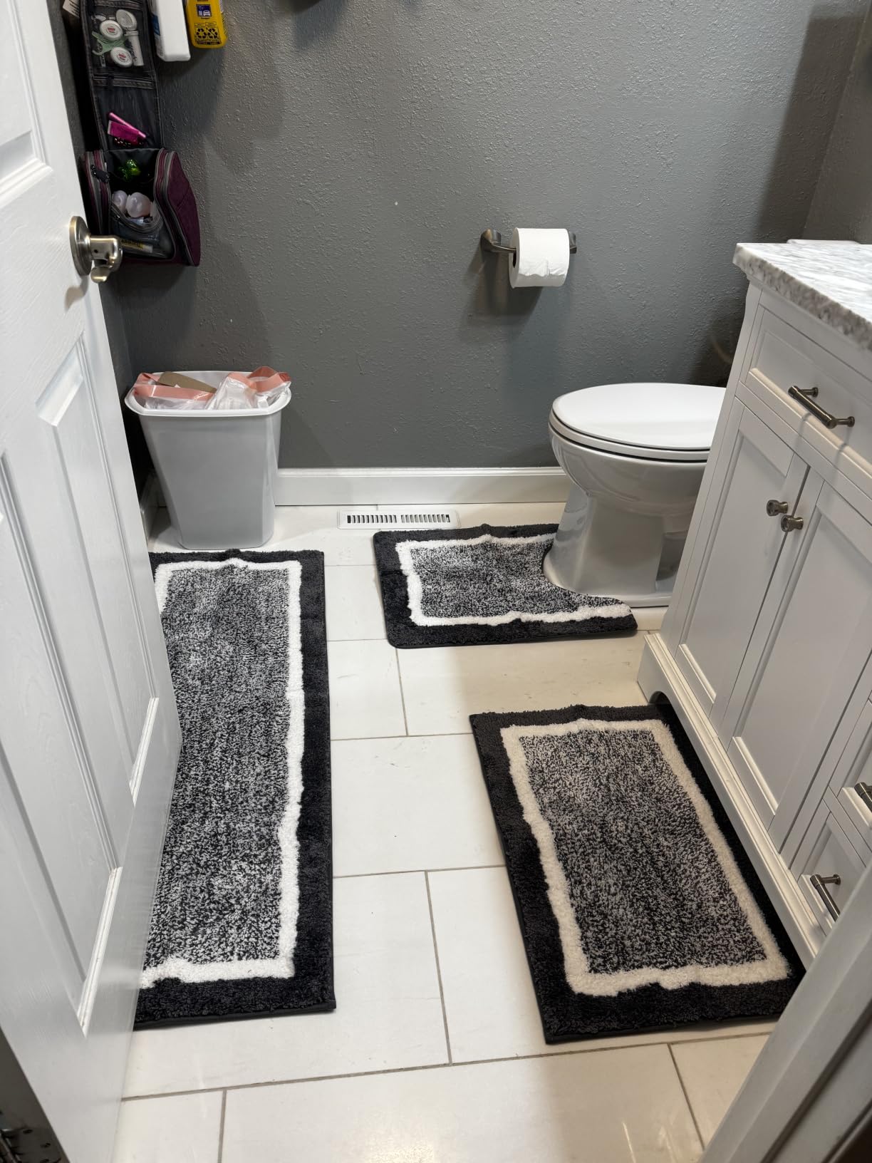 Pauwer Bathroom Rugs 3 Piece Set, Non Slip Washable Bath Mat, Dark Grey | Soft Plush Microfiber, Super Absorbent Floor Carpet, U Shaped Toilet Mats, Quick Dry, Shaggy Shower Rugs Runners customer photo 1