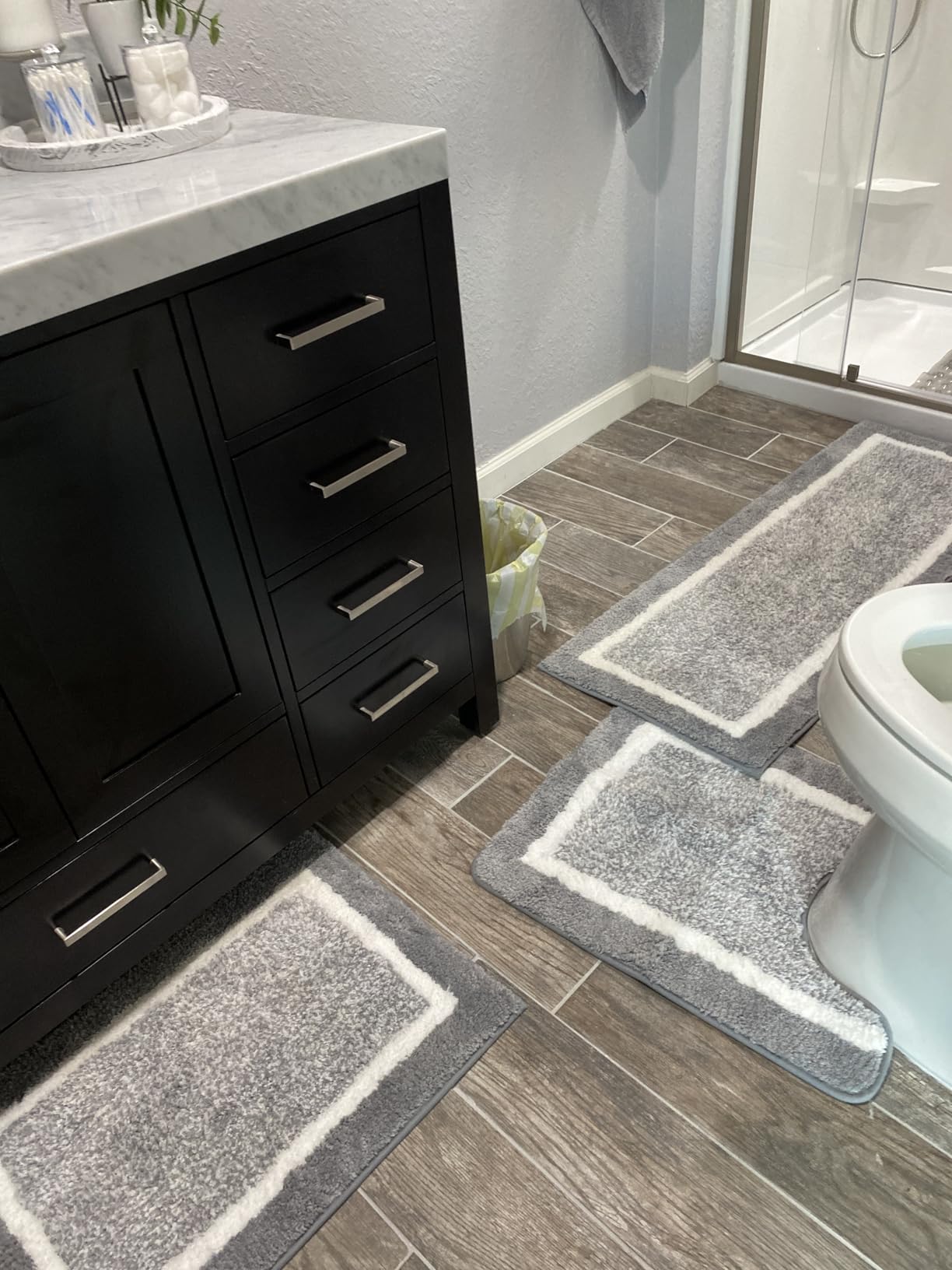Pauwer Bathroom Rugs 3 Piece Set, Non Slip Washable Bath Mat, Dark Grey | Soft Plush Microfiber, Super Absorbent Floor Carpet, U Shaped Toilet Mats, Quick Dry, Shaggy Shower Rugs Runners customer photo 2