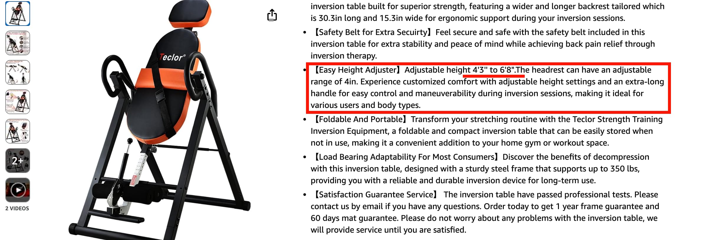 Teclor Inversion Table for Back Pain Relief, 350 lbs Capacity Strength Training Inversion Equipment, Decompression Table for Pain Therapy Training with Safe Belt & Comfortable Ankle Holders customer photo 2
