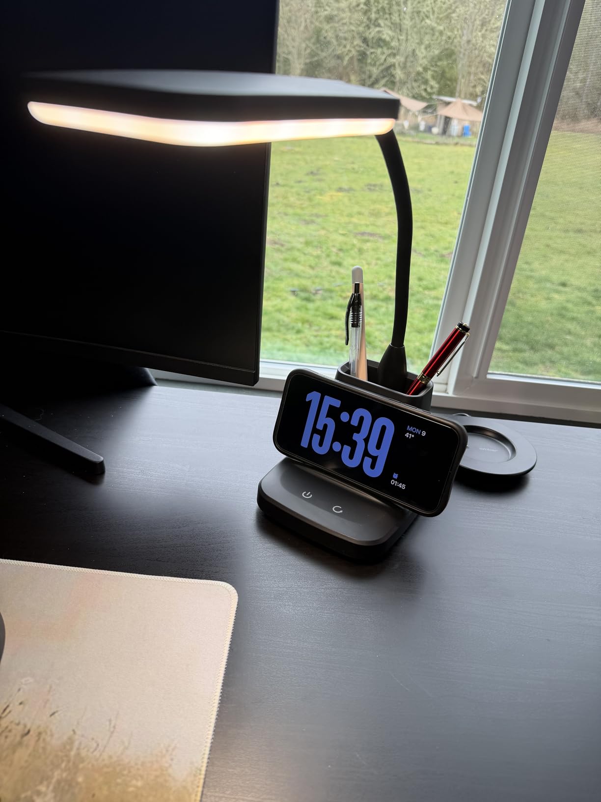 LED Desk Lamp with 10W Wireless Charging & Pen Holder, Black | CRI 95, 800LM, Stepless Dimming, 3 Modes, 360°Flexible Arm, Touch, Study Table Lamp for Home Office, Dorm Room, with Adapter customer photo 2