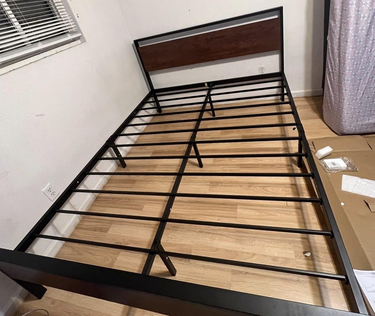 SHA CERLIN 14 Inch Queen Size Metal Platform Bed Frame with Wooden Headboard and Footboard, Mattress Foundation, No Box Spring Needed, Large Under Bed Storage, Non-Slip Without Noise, Walnut customer photo 2
