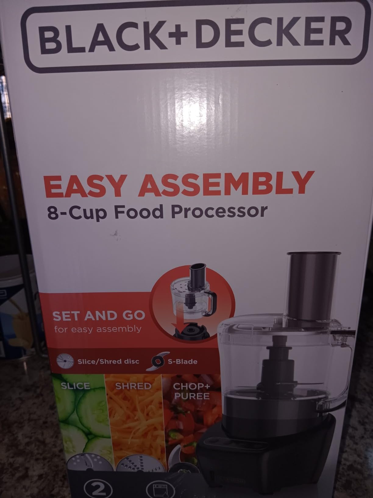 BLACK+DECKER Food Processor and Vegetable Chopper, Stainless Steel Blade, 8-Cup Capacity, 450W Power with Attachments to Shred, Slice, Mince, Grind, and Puree | Food Processor with easy assembly, chopping, slicing, shredding, 2 speeds, pulse & dishwasher-safe. customer photo 1