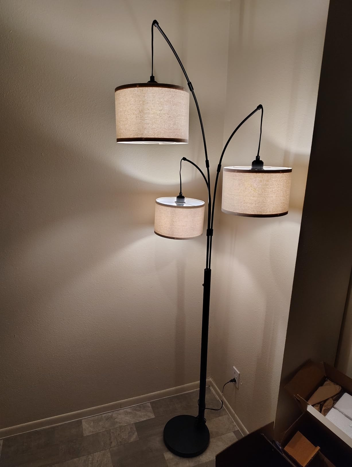 Dimmable 3 Lights Floor Lamp - 3000LM Super Bright Arc Floor Lamps for Living Room, Modern Tall Standing Lamp With Beige Shades, Mid Century Tree Floor Lamp for Bedroom Office, 3 LED Bulbs Included customer photo 2