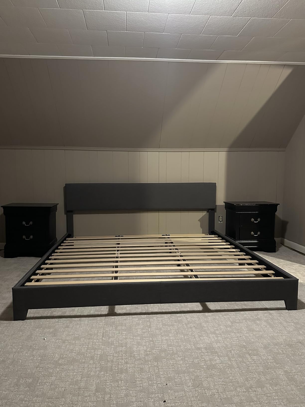 Allewie King Size Faux Leather Bed Frame, Adjustable Headboard, Black | Platform Bed with Heavy Duty Mattress Foundation, Noise-Free, Easy Assembly, Wood Slat Support, No Box Spring Needed customer photo 1