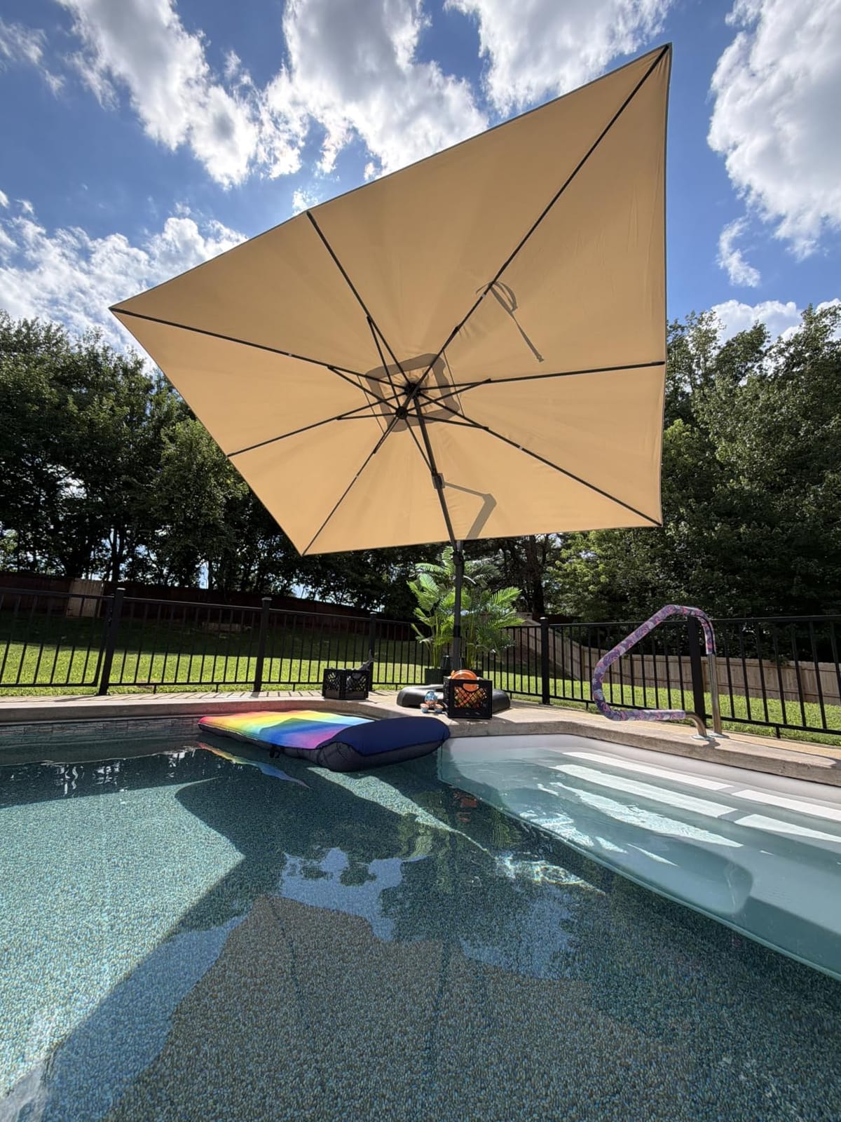 PURPLE LEAF Patio Umbrella with Base 9' x 11.5' 360° Rotation Control Beige customer photo 1