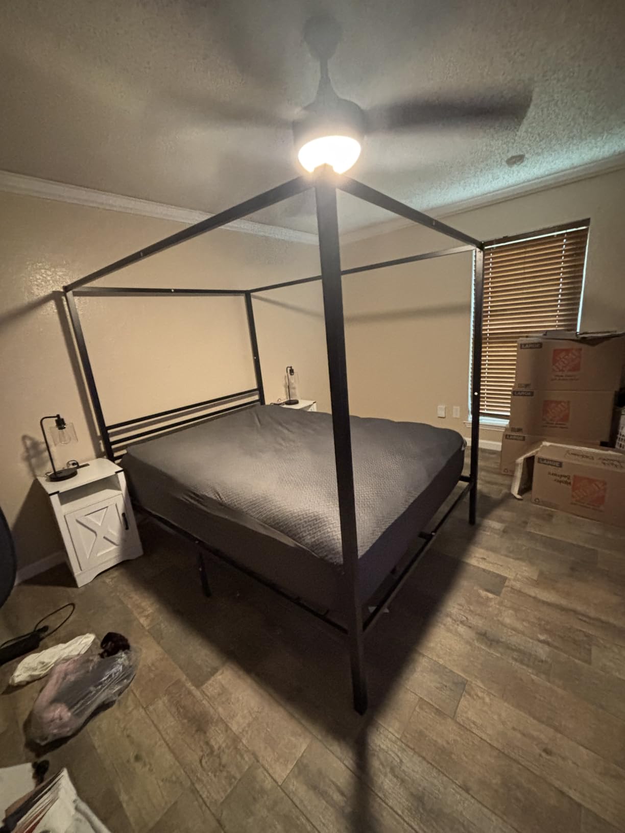 ikalido Queen Size Metal Canopy Bed Frame, Heavy-Duty Support, White | Modern Four-Poster Platform Bed, Under-Bed Storage, EVA Noise Sponge, Mattress Foundation, No Box Spring Needed, Easy Install customer photo 2