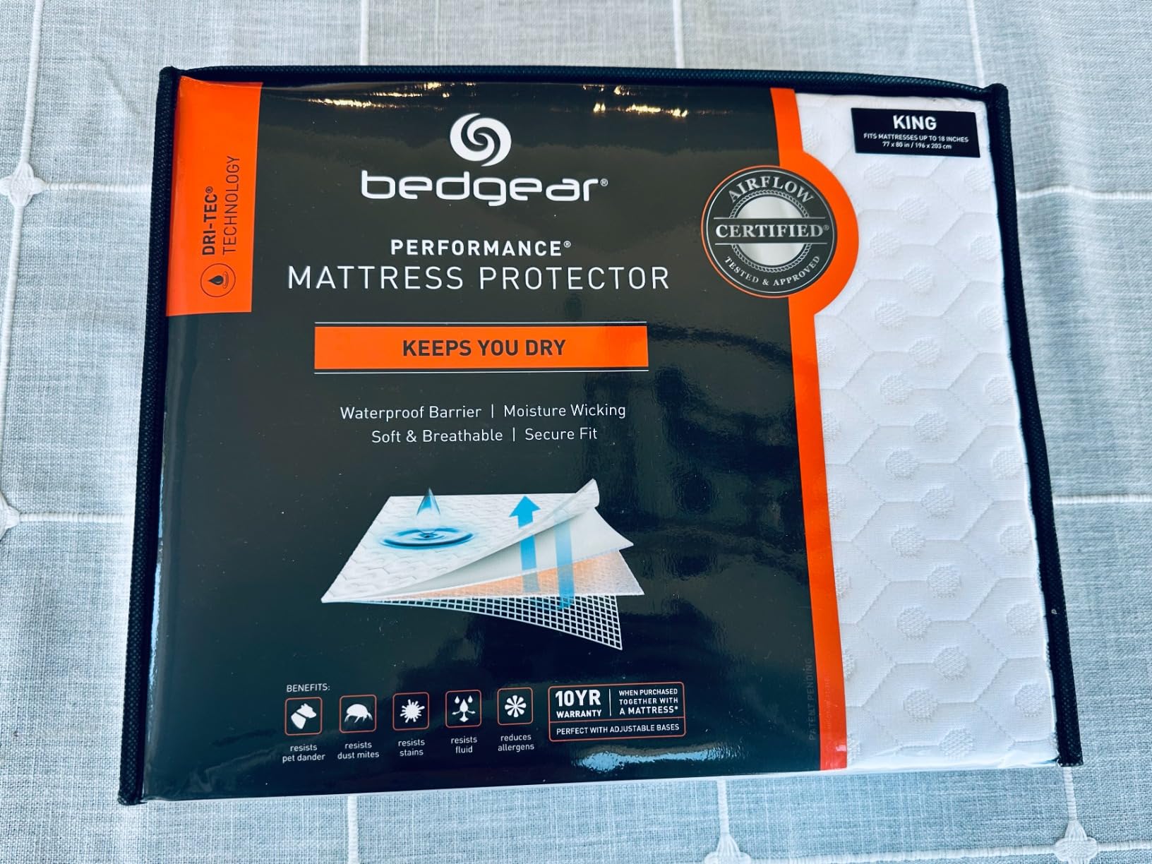 Bedgear Dri-Tec Waterproof Mattress Protector- Cooling Moisture-Wicking Mattress Cover | Breathable Noiseless Mattress Pad with Deep Pocket Fit up to 18