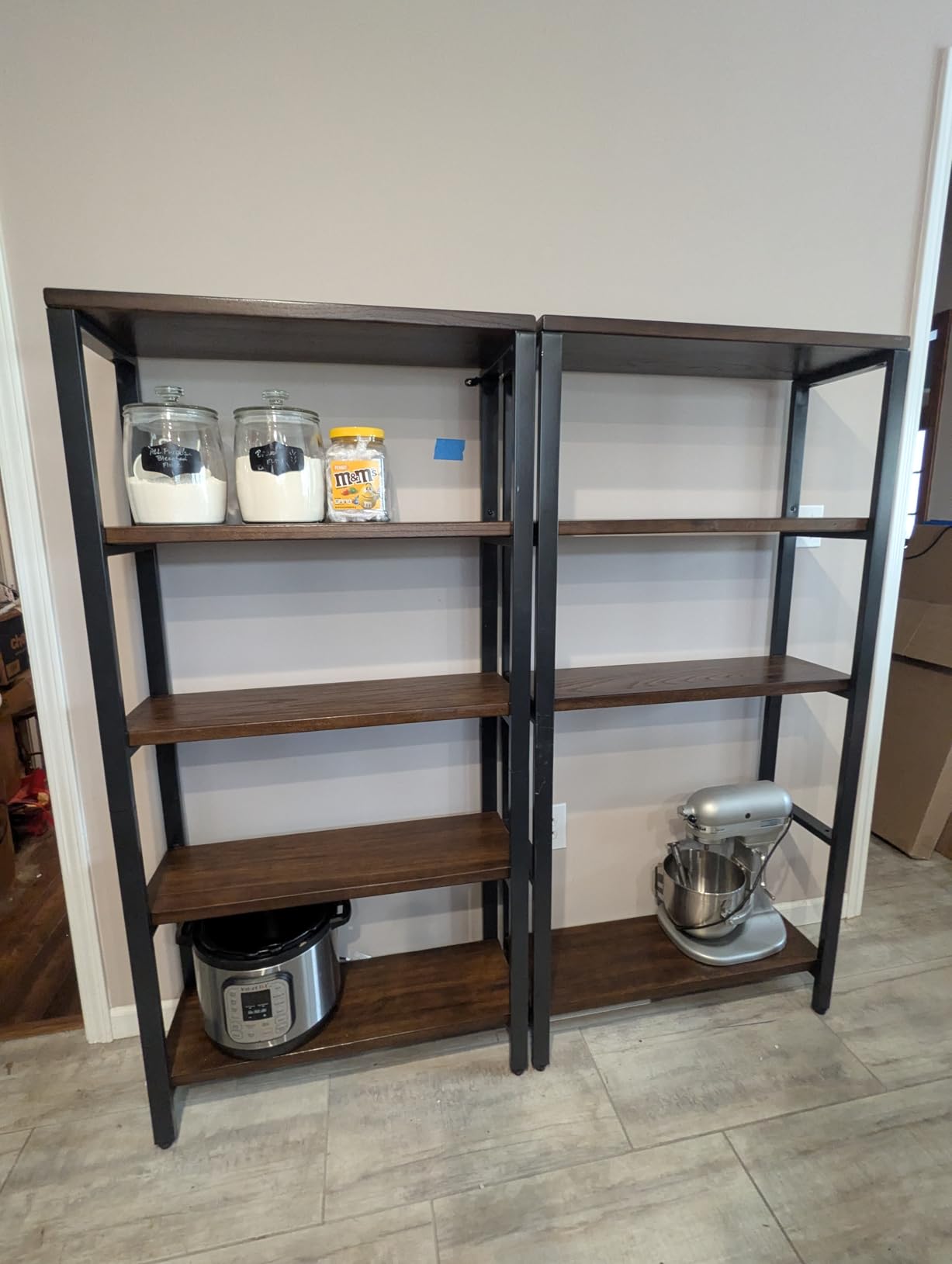AY-AOYUAN 5-Tier Real Solid Wood Bookshelf, Industrial Metal Etagere customer photo 2