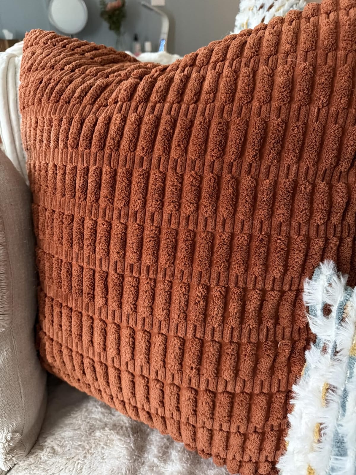 MIULEE Corduroy Decorative Throw Pillow Covers 18x18 Cream White Pack of 2 | Soft Boho Striped Pillow Covers Modern Farmhouse Home Decor For Sofa Living Room Couch Bed customer photo 2