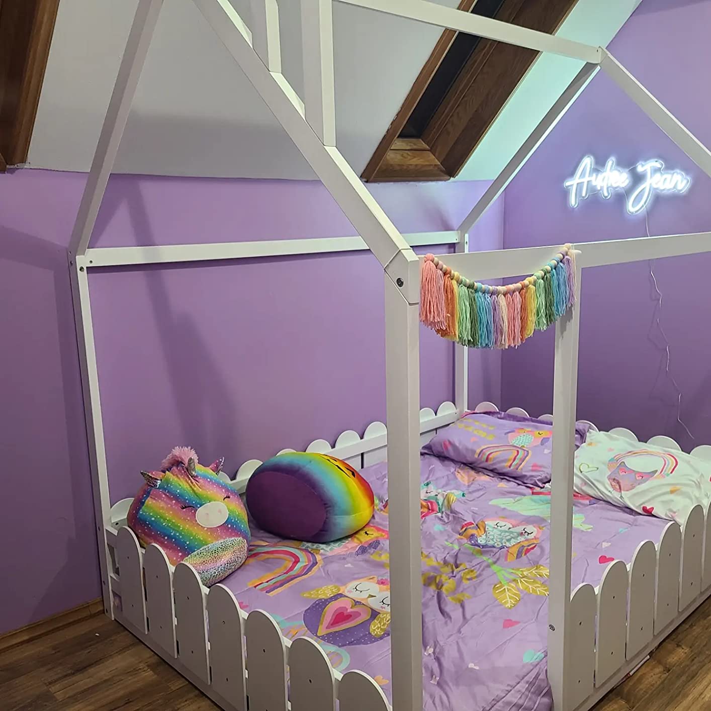 Bellemave Queen House Bed with Roof Wood Montessori Floor Beds for Kids Wood House Floor Bed Frame for Girls Boys Teens Adults, No Spring Box Needed, White customer photo 2