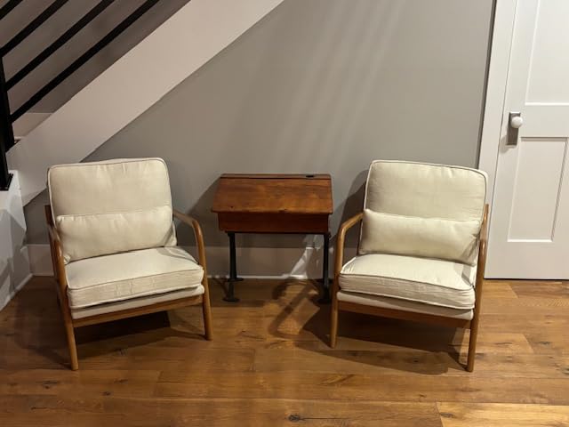 Bonnlo Fine Beige Accent Chairs Set of 2, Upholstered Mid Century Modern Lounge Fabric Chairs Reading Chairs Side Sitting Chair Solid Wood Farmhouse Armchairs for Living Room, Bedroom, Guest Room customer photo 1