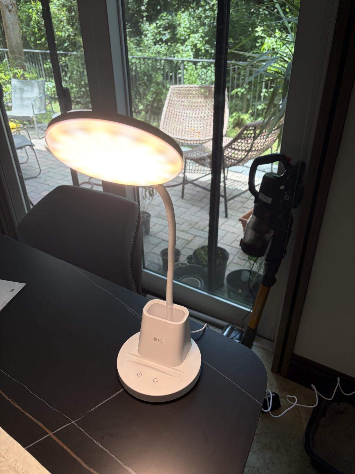 LED Desk Lamp with Wireless Charger for Home Office, Black | 3 Color Modes Dimmable Eye-Caring Study Desk Light for College Dorm Room, 360° Flexible Arm, Built-in Pen Holder, 800 Lumen customer photo 1