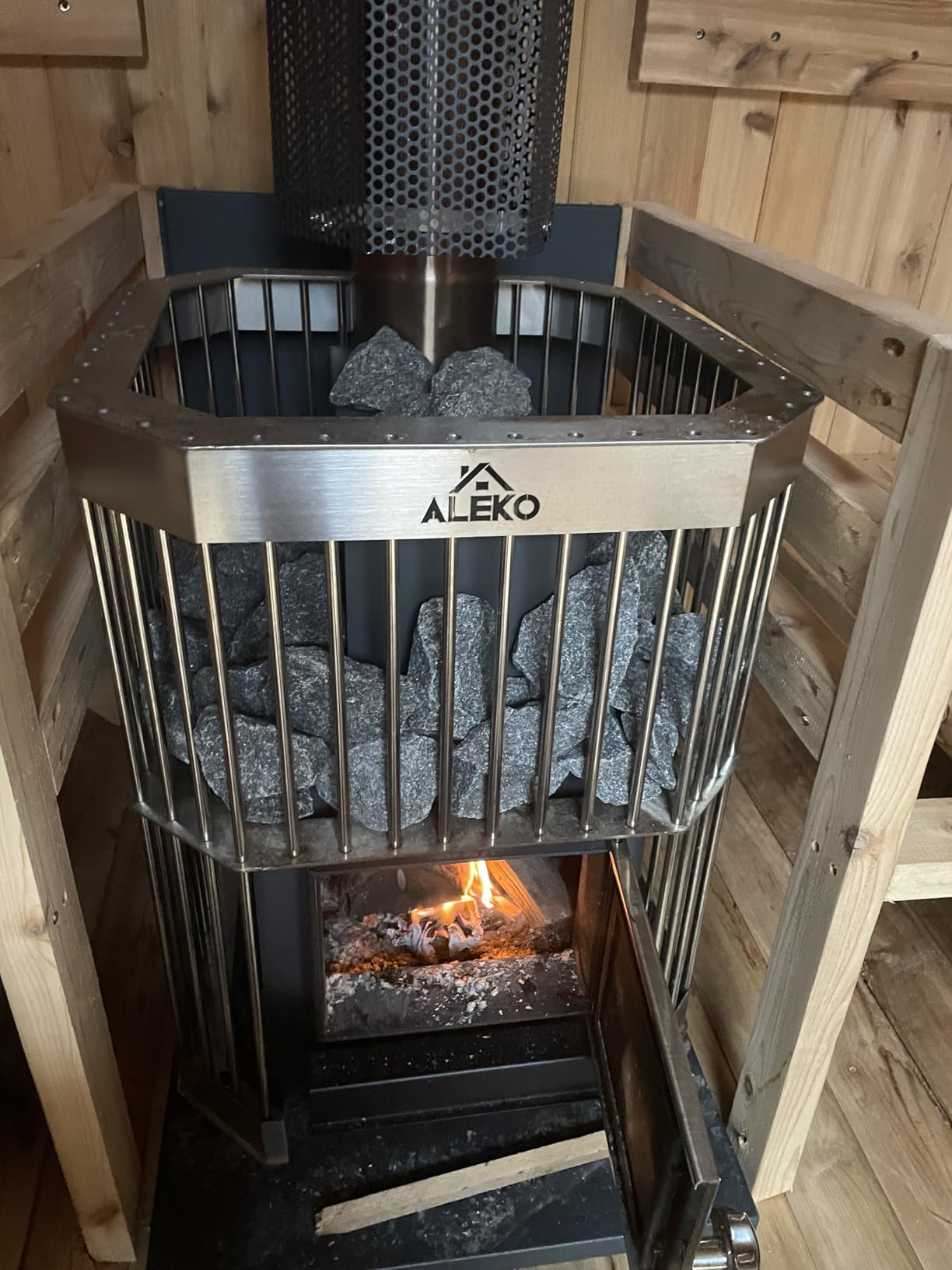 ALEKO Wood Burning Sauna Heater and Chimney Kit | Equivalent to 9-15 kW Electric Heater | Large Stone Capacity customer photo 1