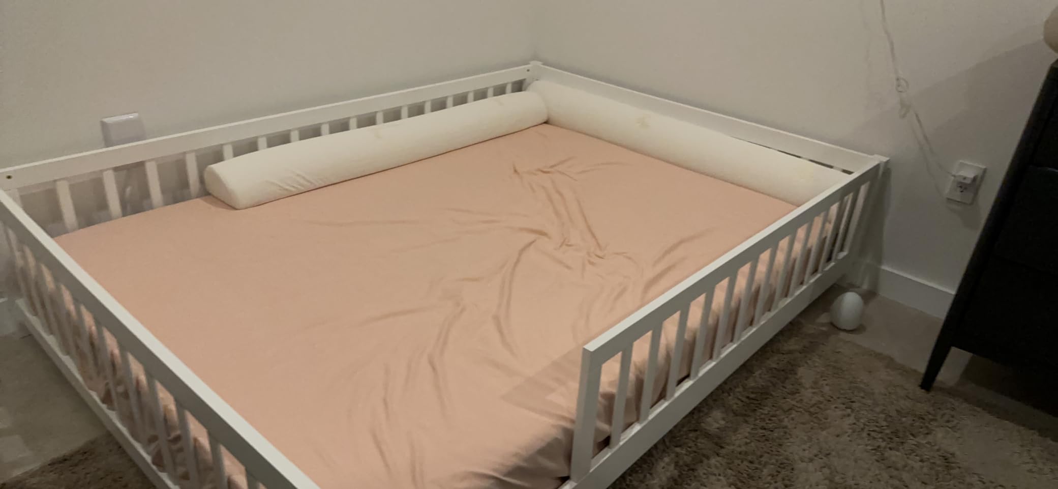 i-POOK Full Size Floor Bed for Children, Solid Wood Montessori Bed Frame with Fence & Door Montessori Floor Bed with Safety Guardrails for Girls and Boys, White (with Bed Slats) customer photo 2