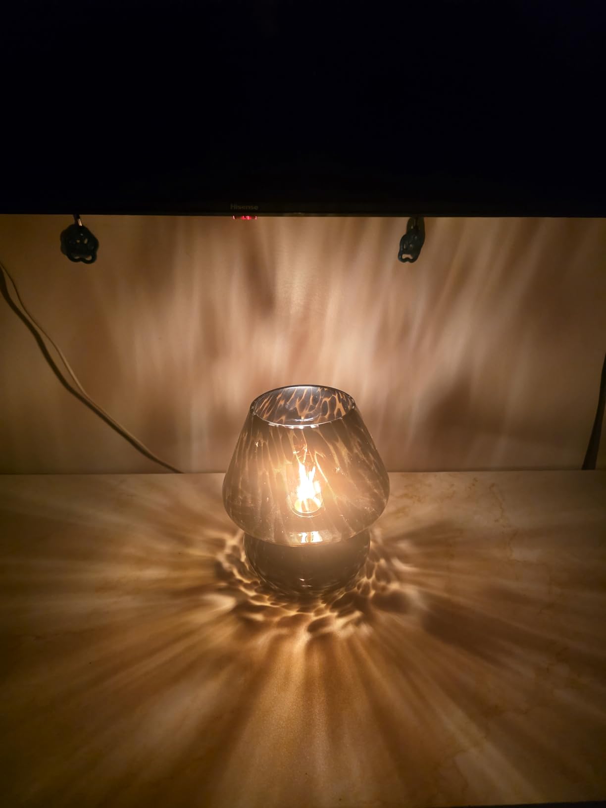 ONEWISH Mushroom Lamp Small Vintage Table Lamp for Bedroom Nightstand, Bedside Lamp Translucent Glass Stepless Dimmable, Murano Aesthetic Home Decor for Living Room Kitchen (Black) customer photo 2