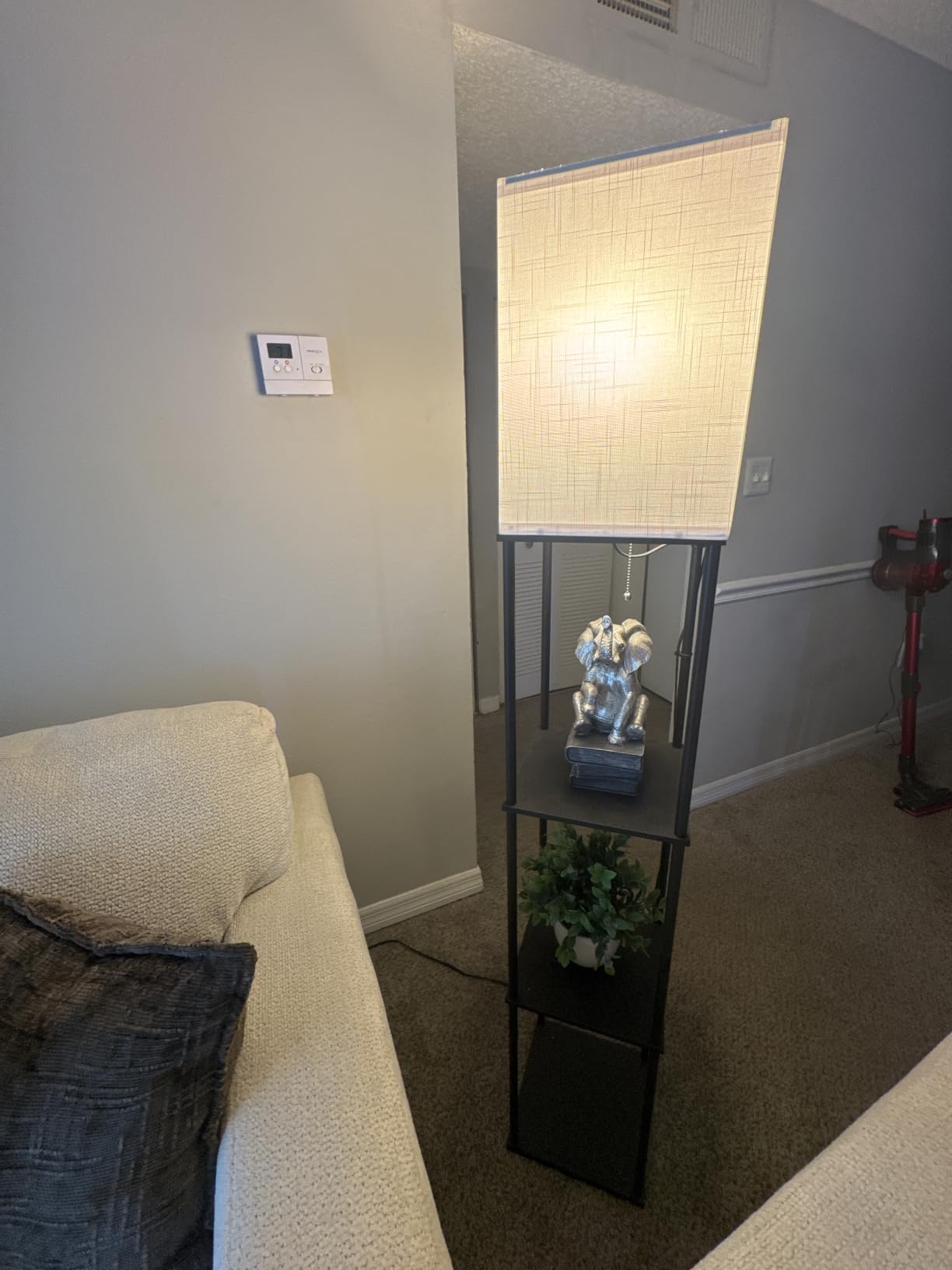 Floor Lamp with Shelves for Living Room, Shelf Floor Lamp with 3 CCT LED Bulb, Corner Display Standing Column Lamp Etagere Organizer Tower Nightstand with White Linen Shade for Bedroom, Office customer photo 2