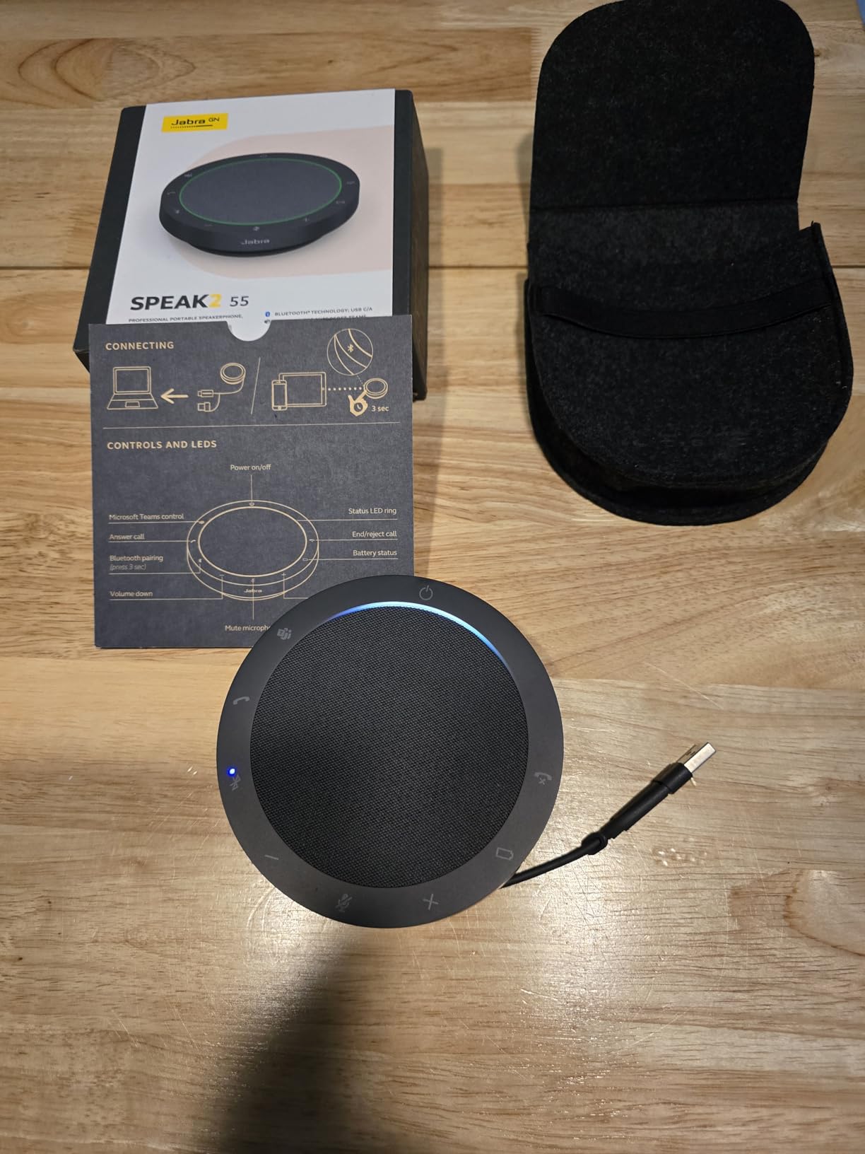 Jabra Speak2 55 Wireless Bluetooth Speakerphone - Portable Speaker with 4 Noise-Cancelling Mics, 50mm Full-Range Speakers & Wideband Audio - Certified Microsoft Teams Speaker - Dark Grey customer photo 2